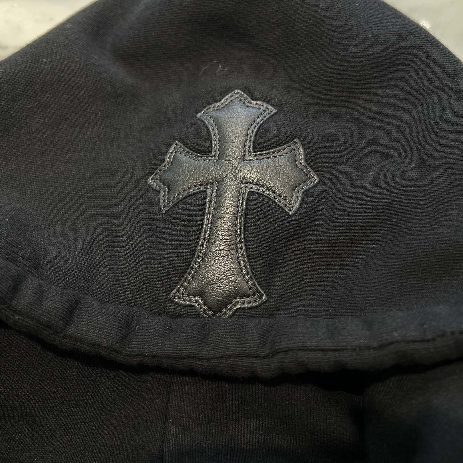 CHROME HEARTS 1 Cross Leather Patch Pullover Leather Hoodie Size M クロムハーツ 1クロスレザーパッチ プルオーバー レザーフーディ サイズM
