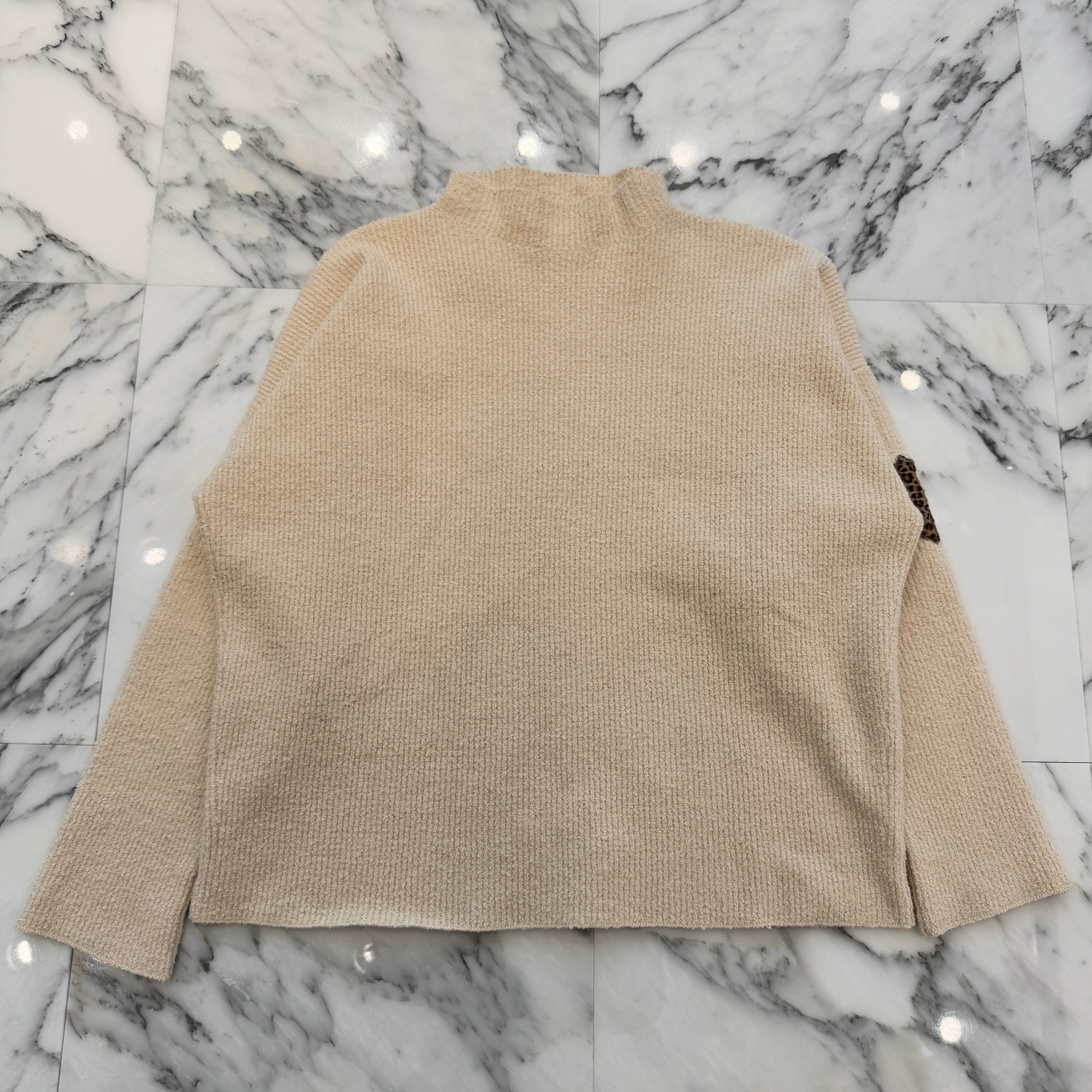 CHROME HEARTS YNOT Leopard Harako Leather Cross Patch High Neck Knit Sweater Size M/L クロムハーツ ワイノット レオパード ハラコレザークロスパッチ ハイネック ニットセーター サイズM/L