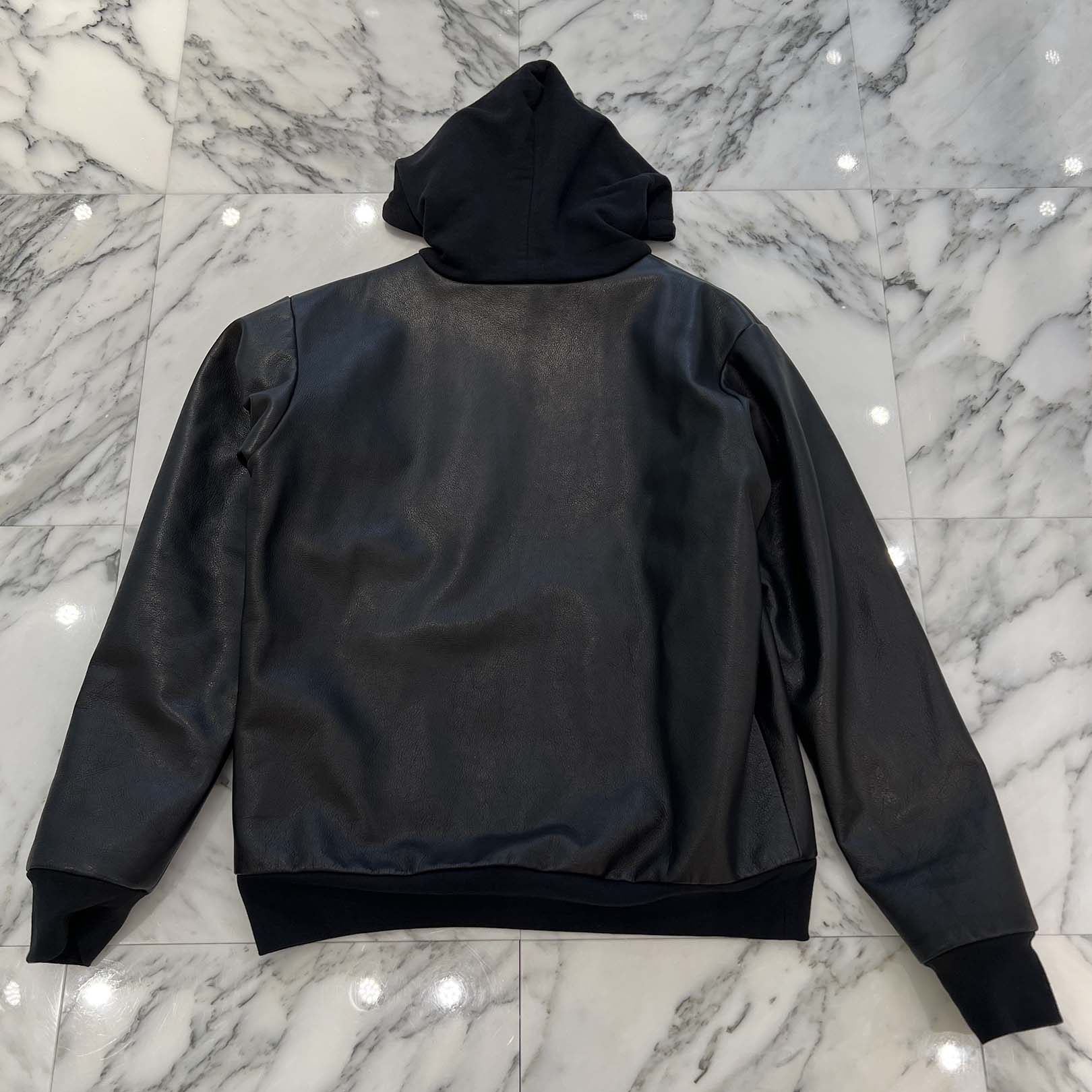 CHROME HEARTS 1 Cross Leather Patch Pullover Leather Hoodie Size M クロムハーツ 1クロスレザーパッチ プルオーバー レザーフーディ サイズM