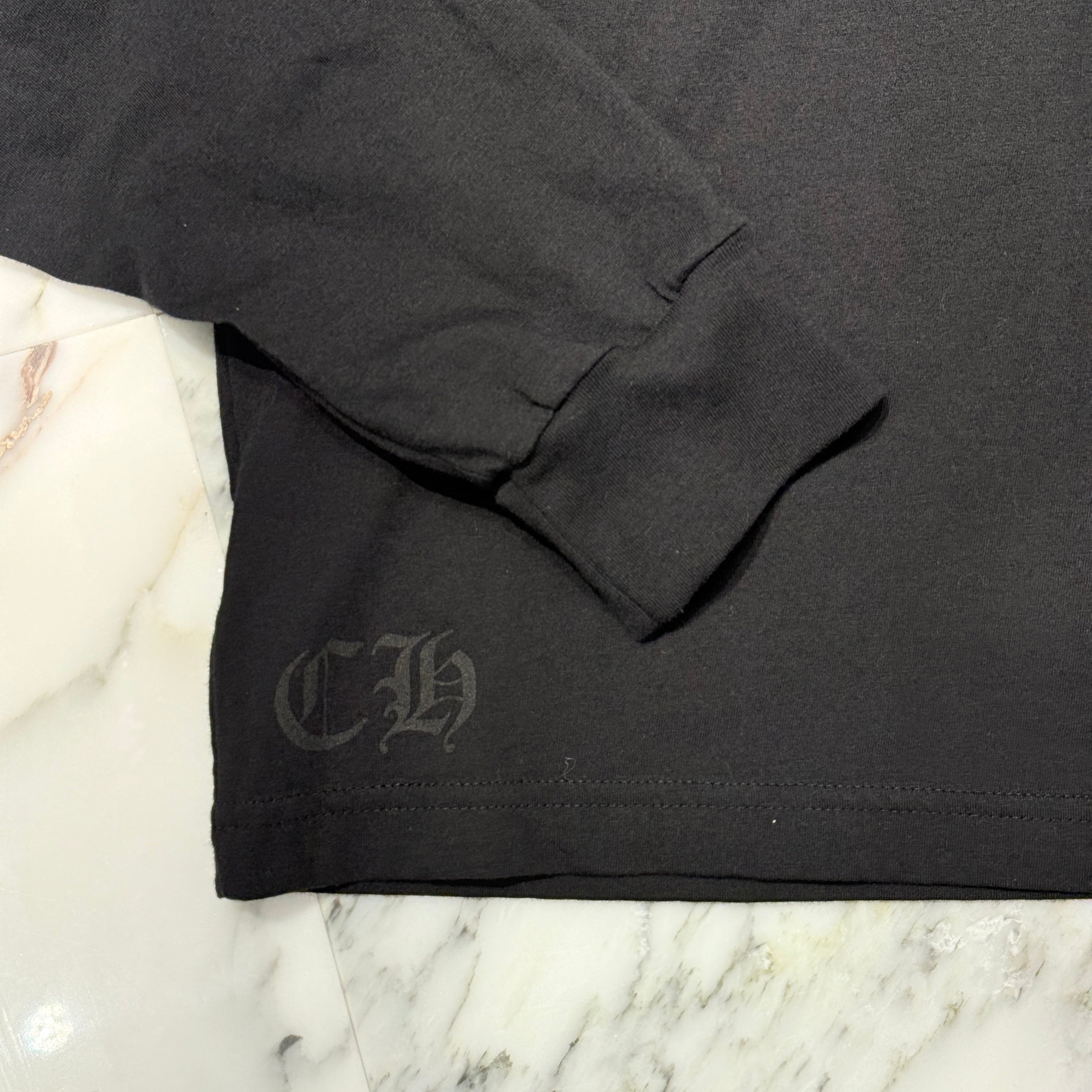 CHROME HEARTS Old English Neck Logo Neon Yellow Long Sleeve Tee Size XL