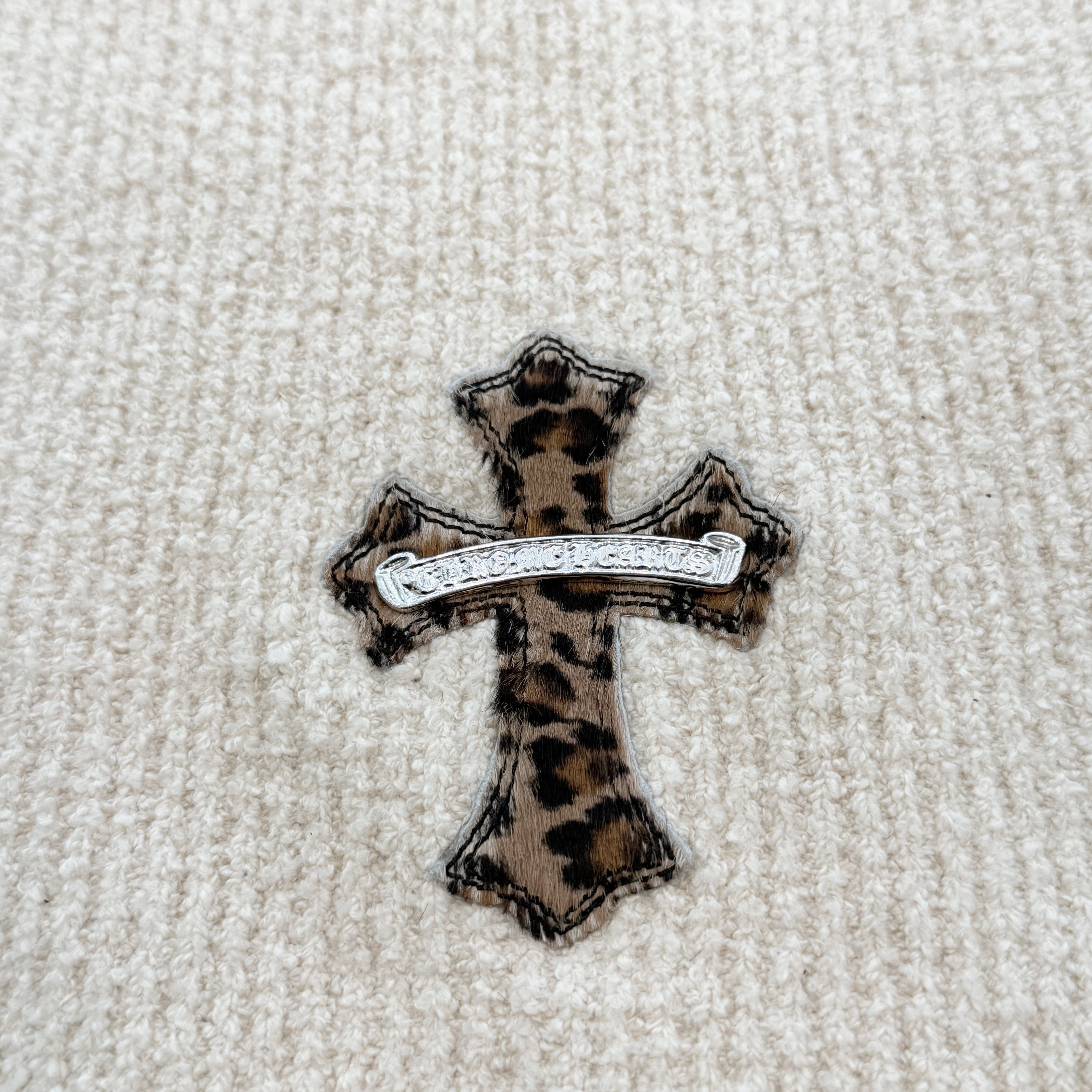 CHROME HEARTS YNOT Leopard Harako Leather Cross Patch High Neck Knit Sweater Size XS クロムハーツ ワイノット レオパード ハラコレザークロスパッチ ハイネック ニットセーター サイズXS