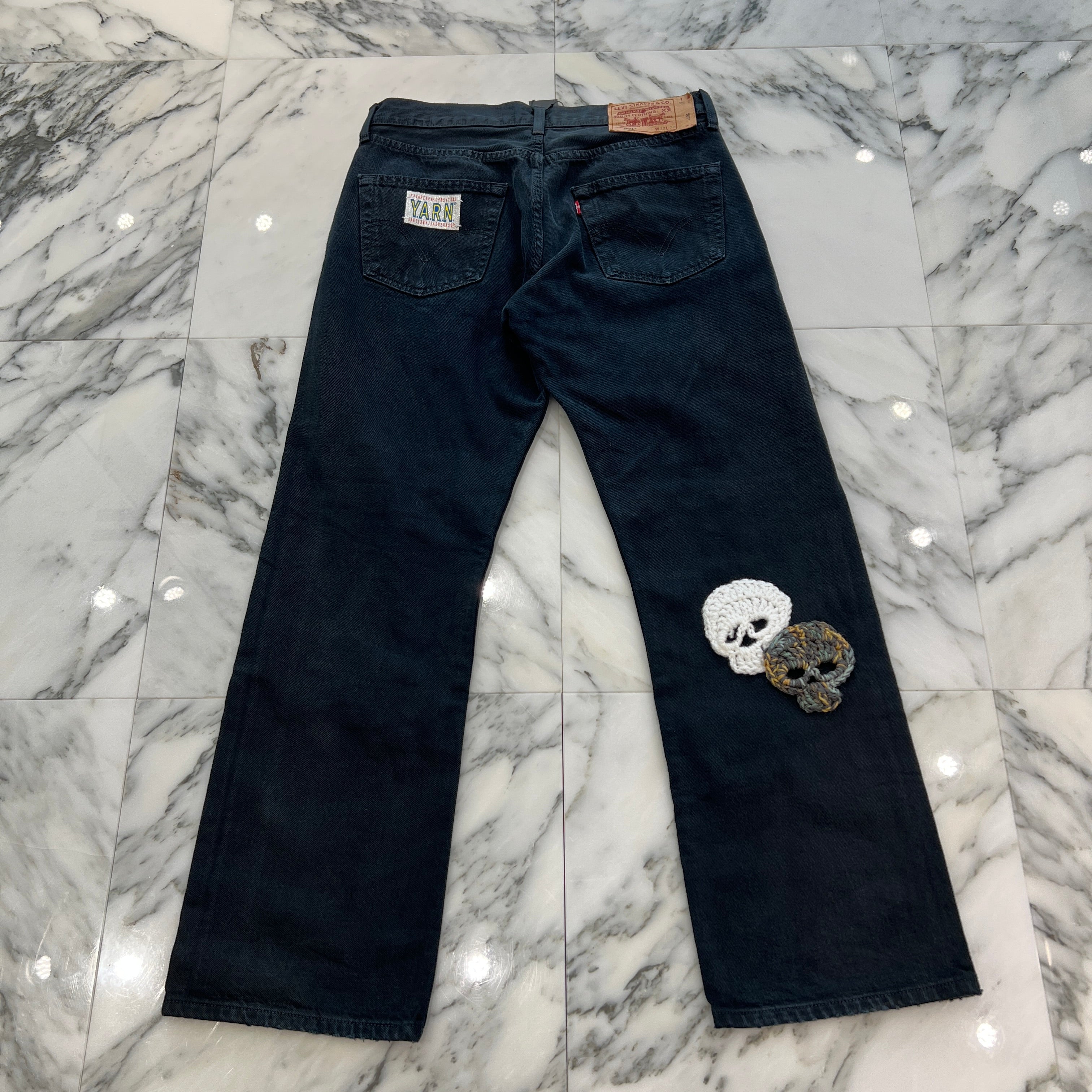 Y.A.R.N × mementos Levi's 501 Body Knit Scull Denim Pants Size W32×L30 ヤーン × メメントス リーバイス 501 ボディ ニットスカル デニムパンツ サイズ W32×L30