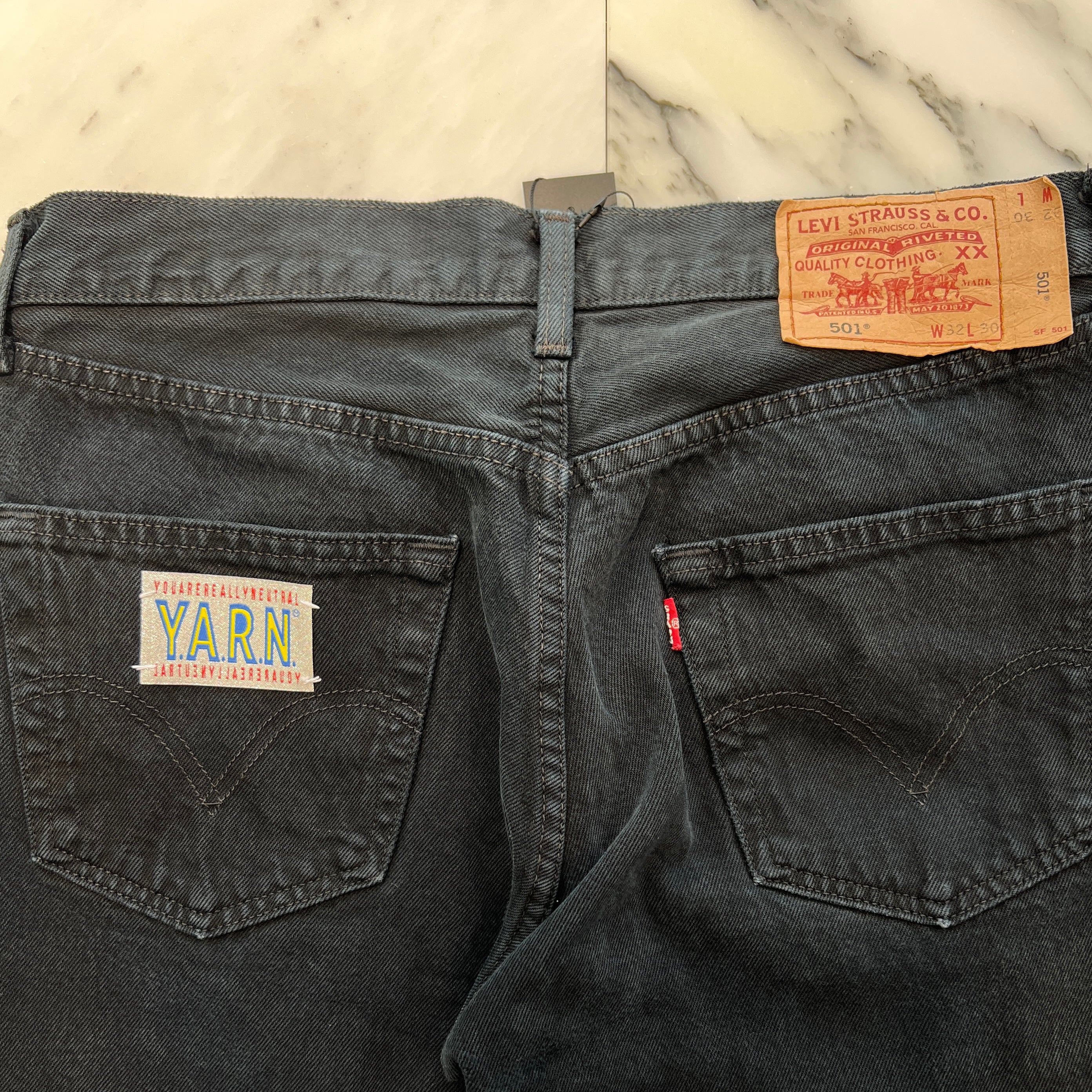 Y.A.R.N × mementos Levi's 501 Body Knit Scull Denim Pants Size W32×L30 ヤーン × メメントス リーバイス 501 ボディ ニットスカル デニムパンツ サイズ W32×L30