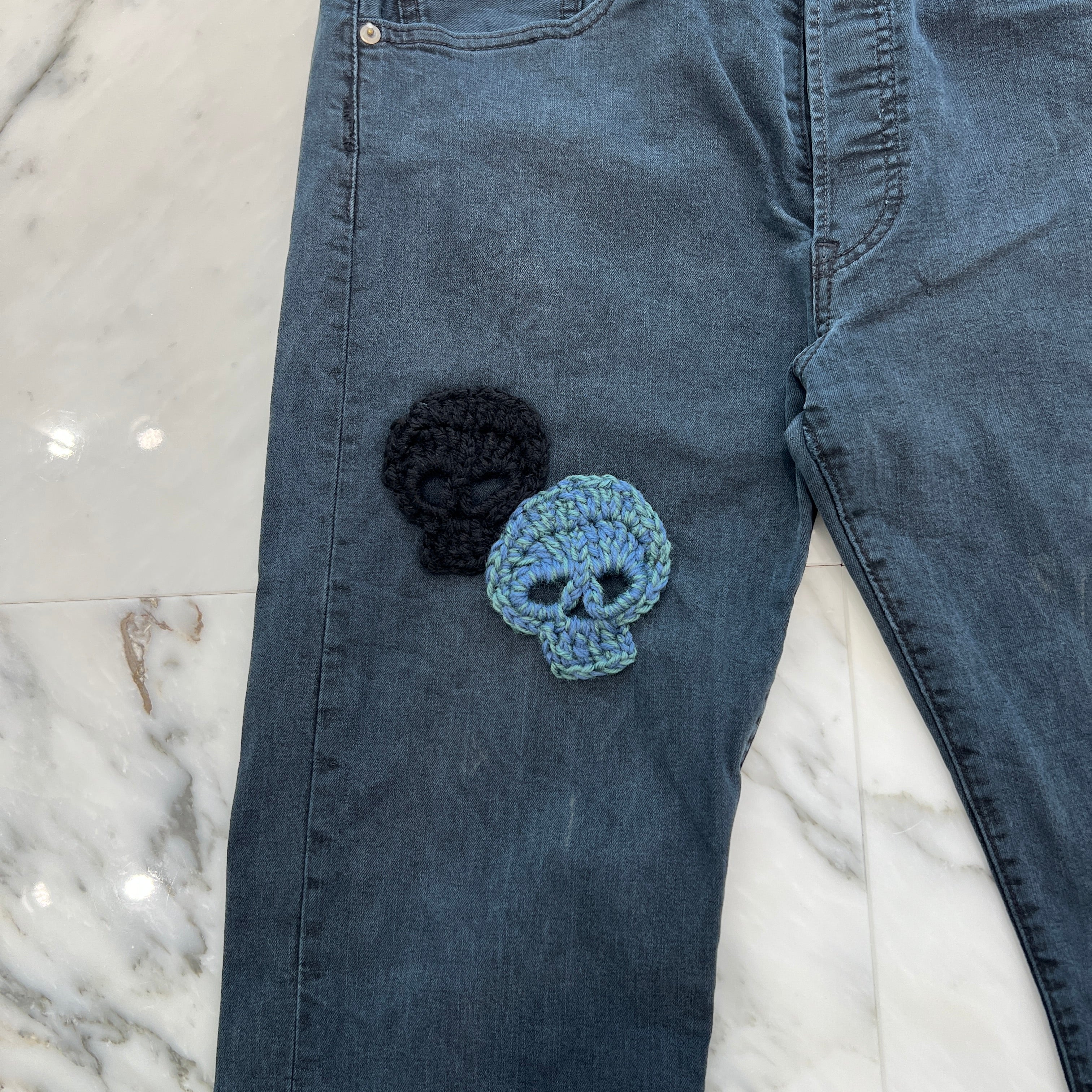 Y.A.R.N × mementos Levi's 501 Body Knit Scull Denim Pants Size W33×L32 ヤーン × メメントス リーバイス 501 ボディ ニットスカル デニムパンツ サイズ W33×L32