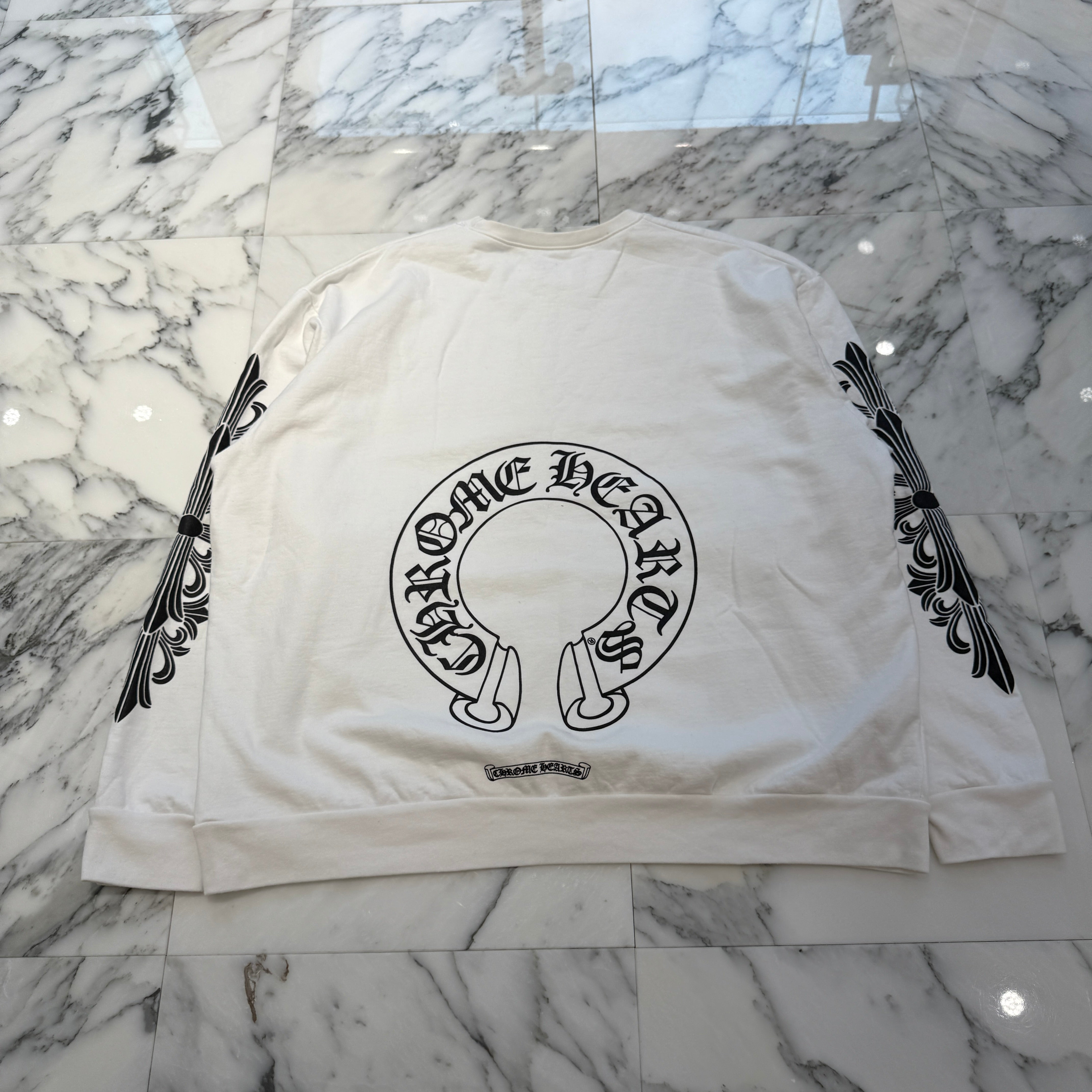 CHROME HEARTS Floral Cross Horseshoe Crewneck Sweat Shirts Size XL クロムハーツ フローラルクロス ホースシュー クルーネック スウェットシャツ サイズXL