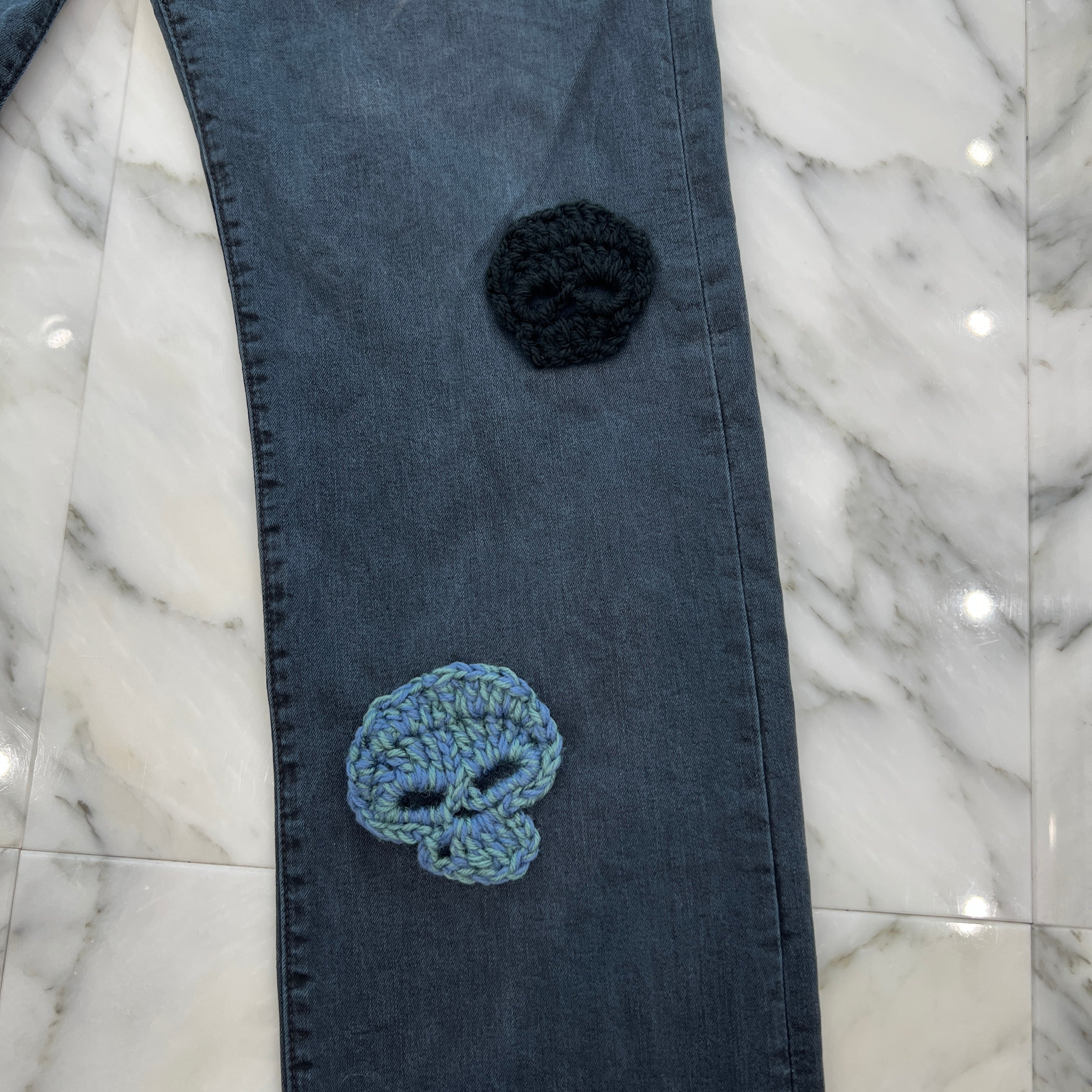 Y.A.R.N × mementos Levi's 501 Body Knit Scull Denim Pants Size W33×L32 ヤーン × メメントス リーバイス 501 ボディ ニットスカル デニムパンツ サイズ W33×L32