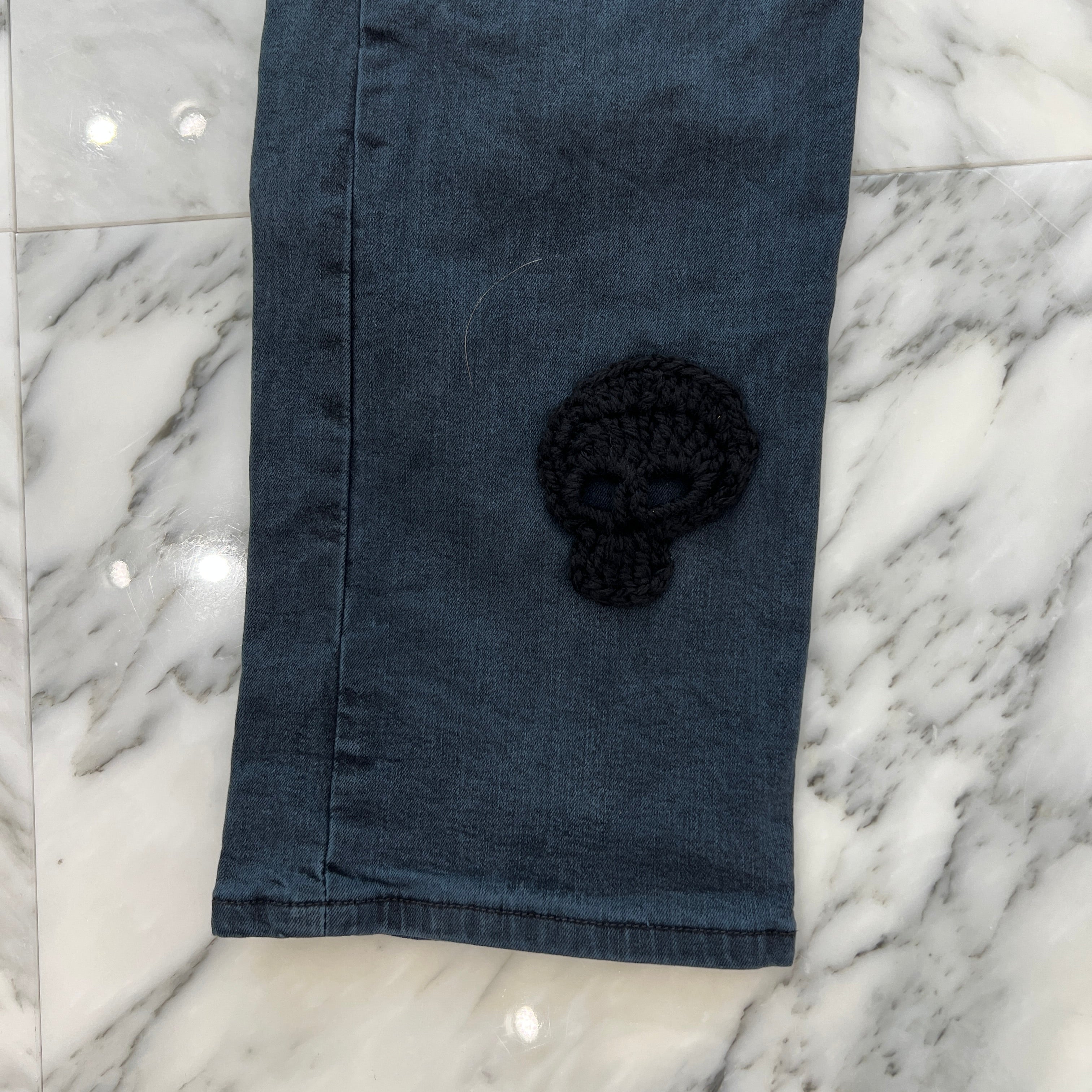 Y.A.R.N × mementos Levi's 501 Body Knit Scull Denim Pants Size W33×L32 ヤーン × メメントス リーバイス 501 ボディ ニットスカル デニムパンツ サイズ W33×L32