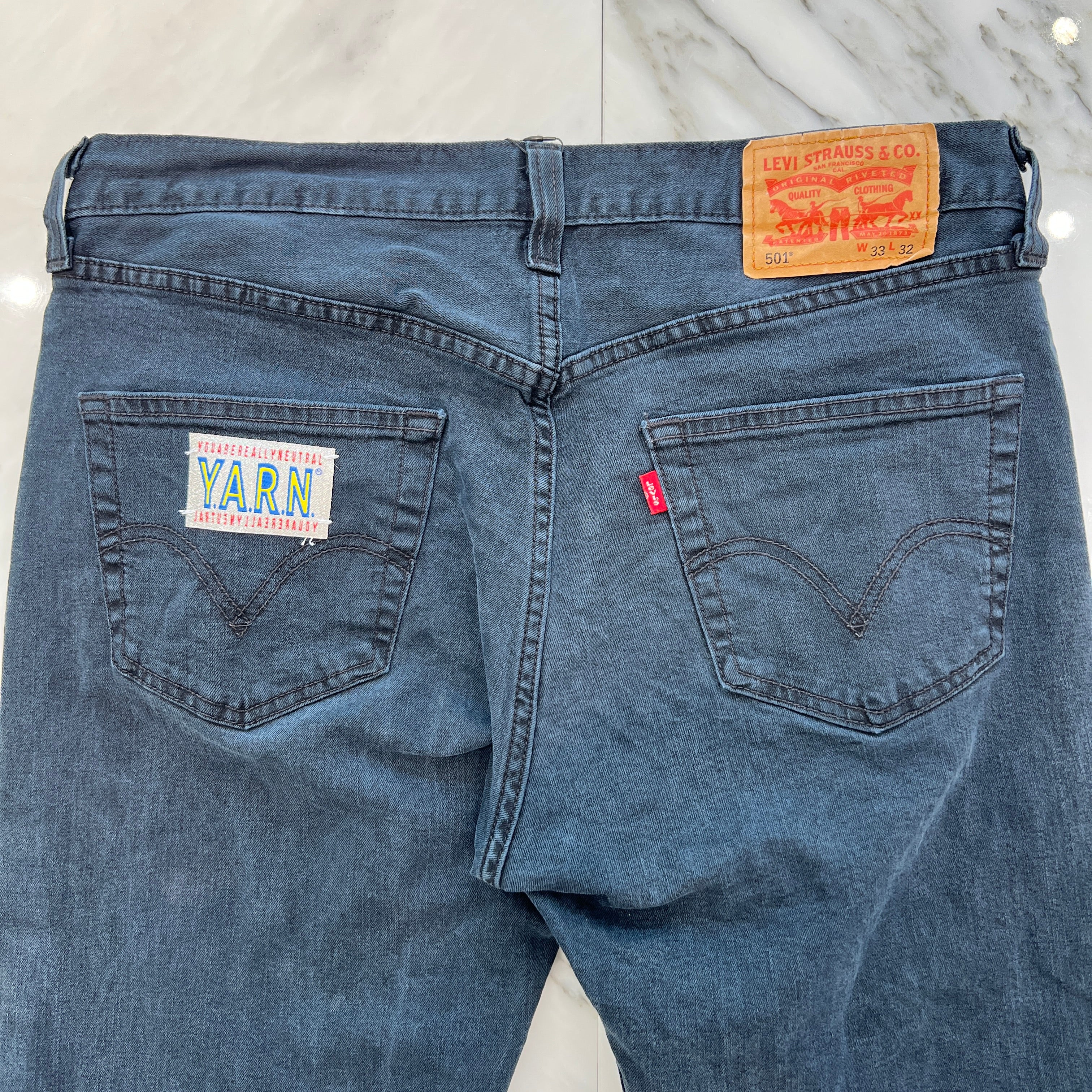 Y.A.R.N × mementos Levi's 501 Body Knit Scull Denim Pants Size W33×L32 ヤーン × メメントス リーバイス 501 ボディ ニットスカル デニムパンツ サイズ W33×L32