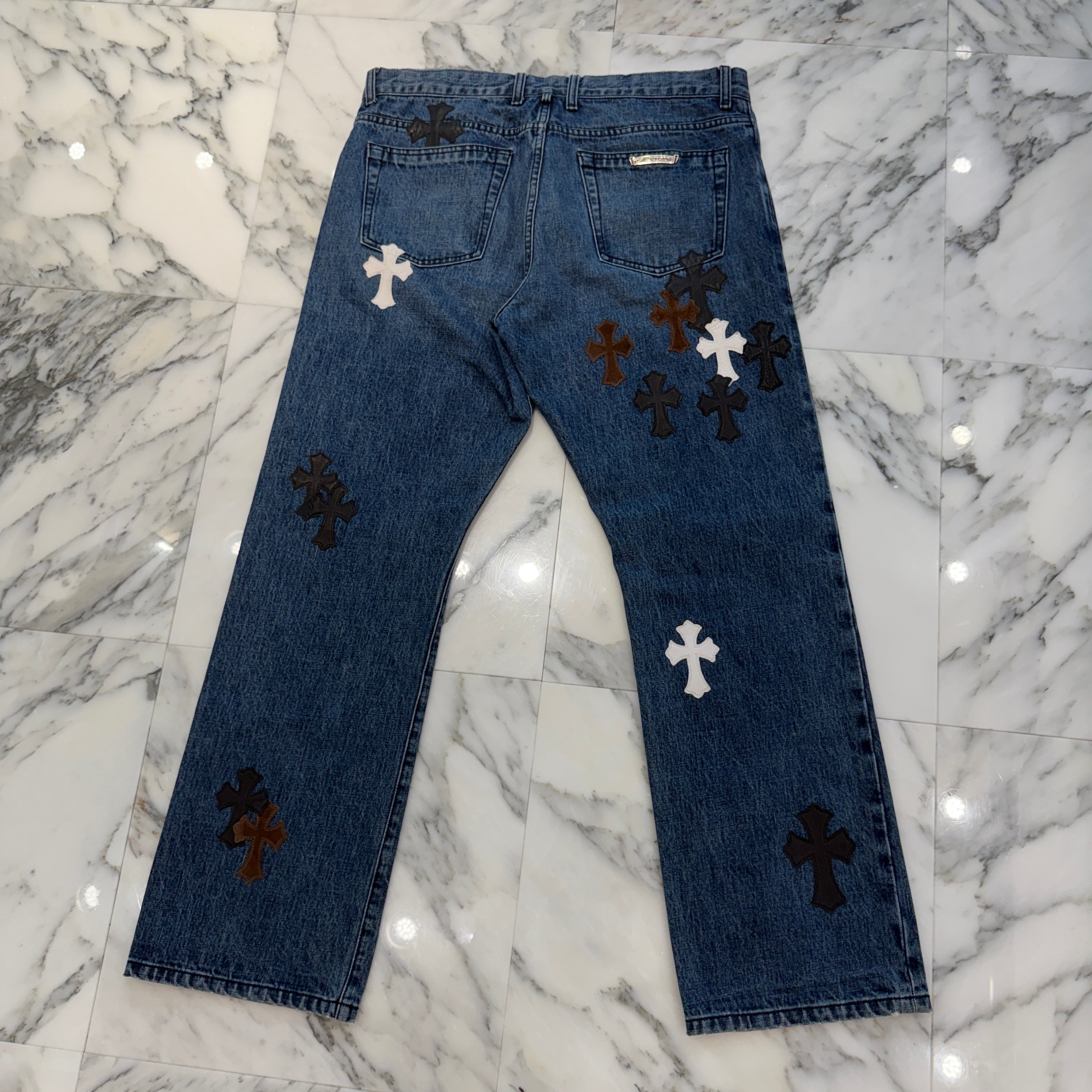 CHROME HEARTS Multi Leather Cross Patch Cross Ball Button Denim Pants Size 36 クロムハーツ マルチレザークロスパッチ クロスボールボタン デニムパンツ サイズ36