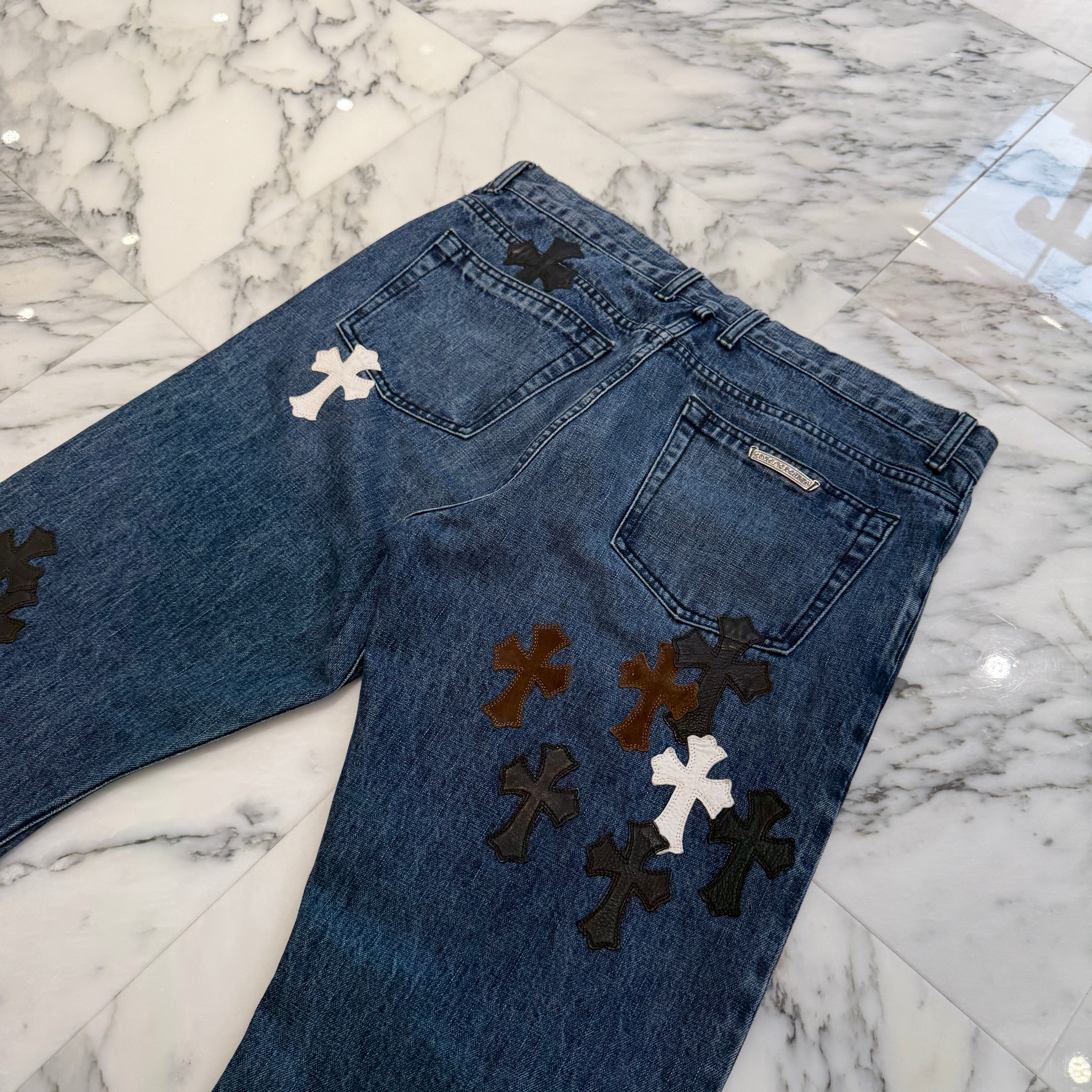 CHROME HEARTS Multi Leather Cross Patch Cross Ball Button Denim Pants Size 36 クロムハーツ マルチレザークロスパッチ クロスボールボタン デニムパンツ サイズ36