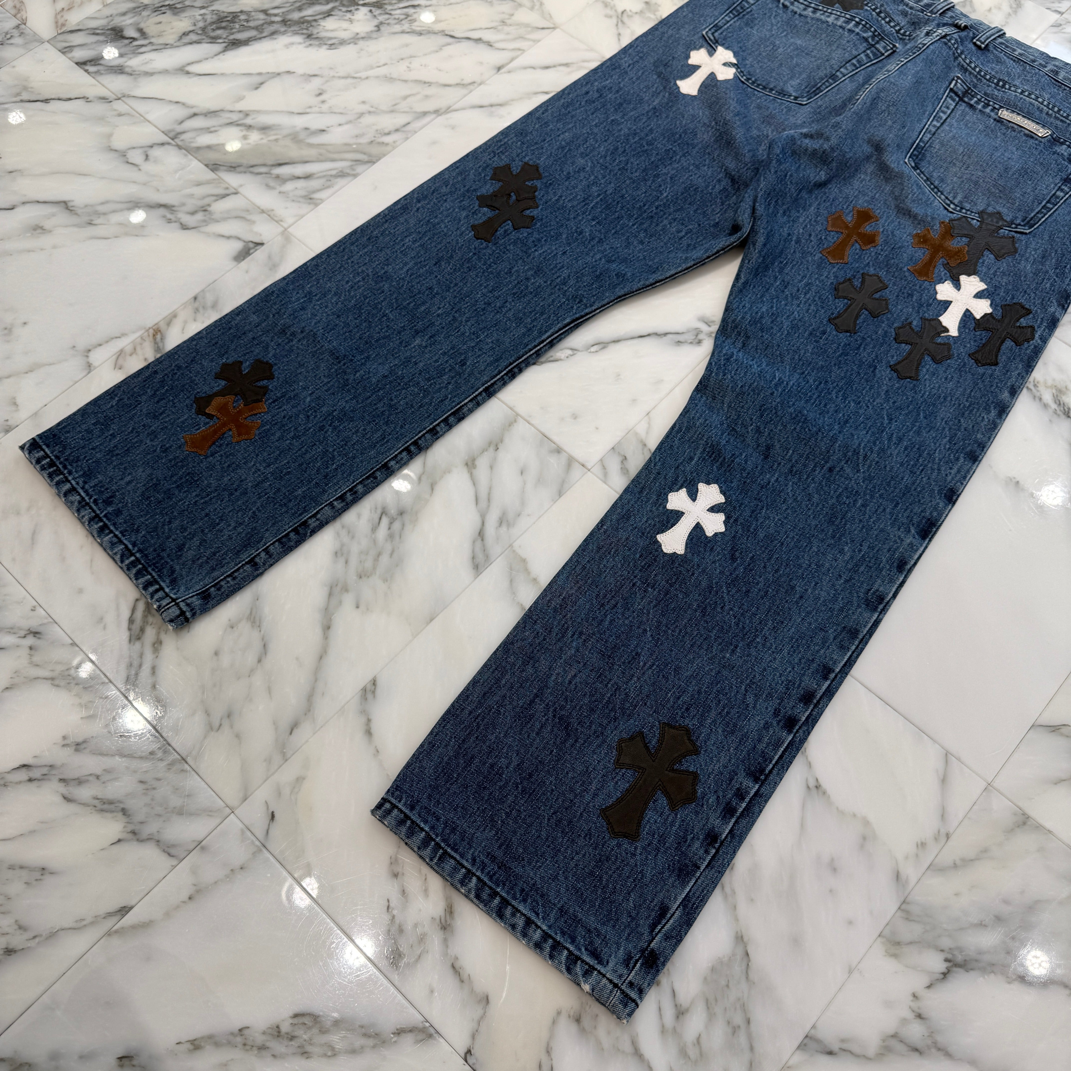 CHROME HEARTS Multi Leather Cross Patch Cross Ball Button Denim Pants Size 36 クロムハーツ マルチレザークロスパッチ クロスボールボタン デニムパンツ サイズ36