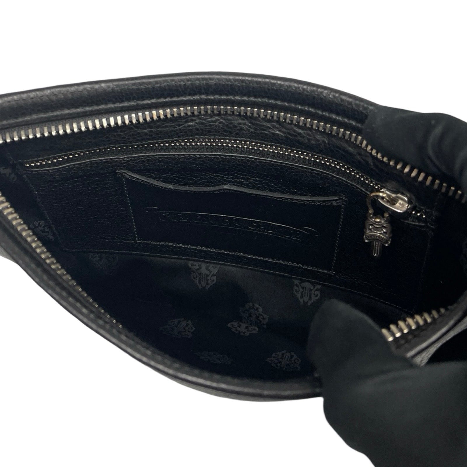 CHROME HEARTS Flat Plane Leather Clutch Bag