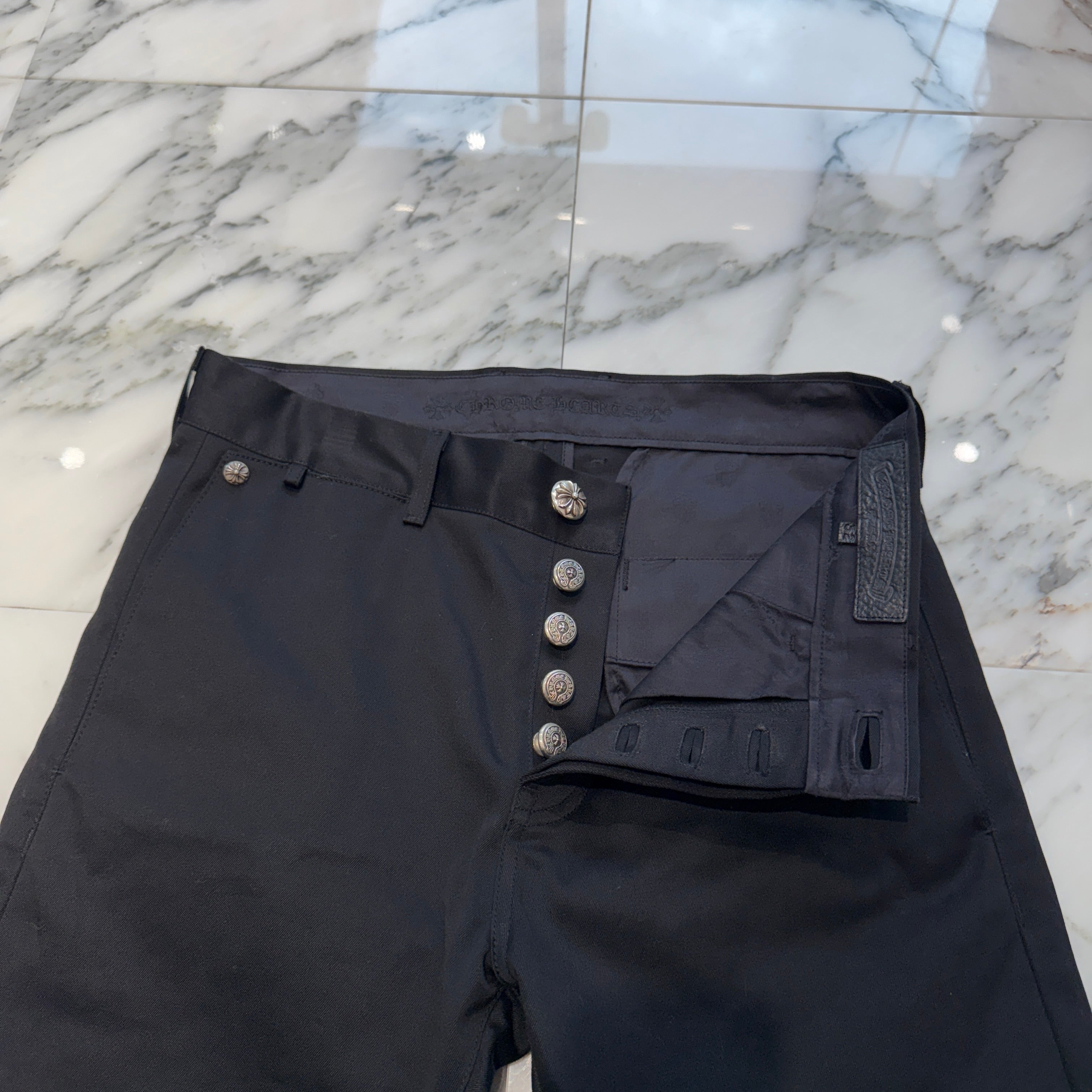 CHROME HEARTS Cross Ball Button Leather Pocket Wide Chino Pants Size 32 クロムハーツ クロスボールボタン レザーポケット ワイド チノパンツ サイズ32