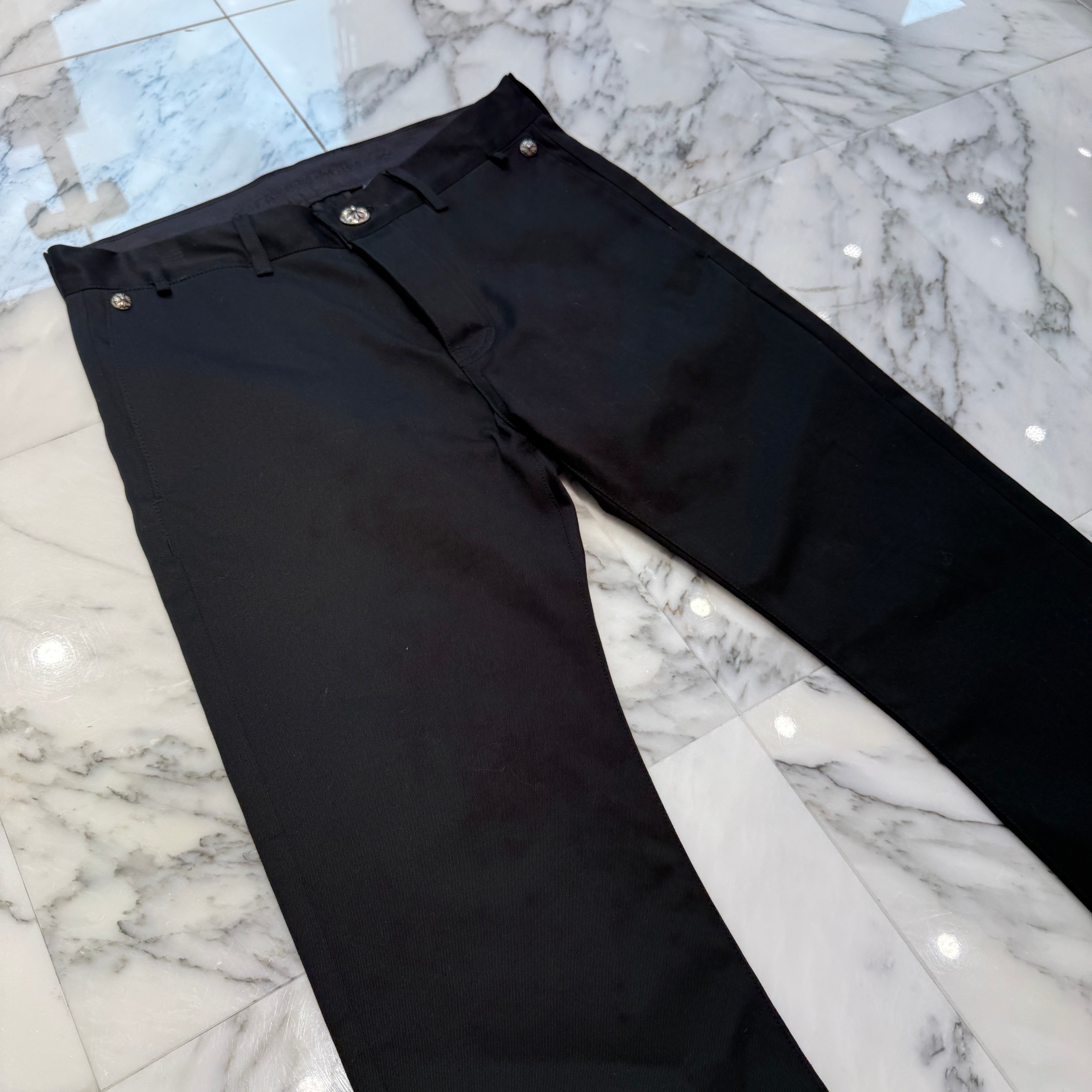 CHROME HEARTS Cross Ball Button Leather Pocket Wide Chino Pants Size 32 クロムハーツ クロスボールボタン レザーポケット ワイド チノパンツ サイズ32