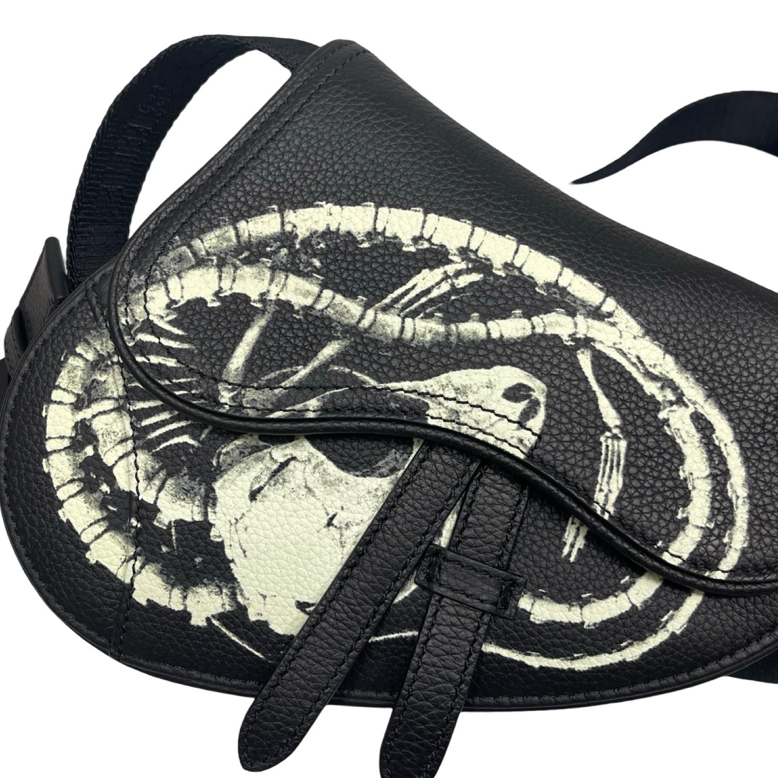 DIOR × Cactus Jack 2022SS Saddle Bone Print Leather Shoulder Bag 1ADPO022GNS_H03E