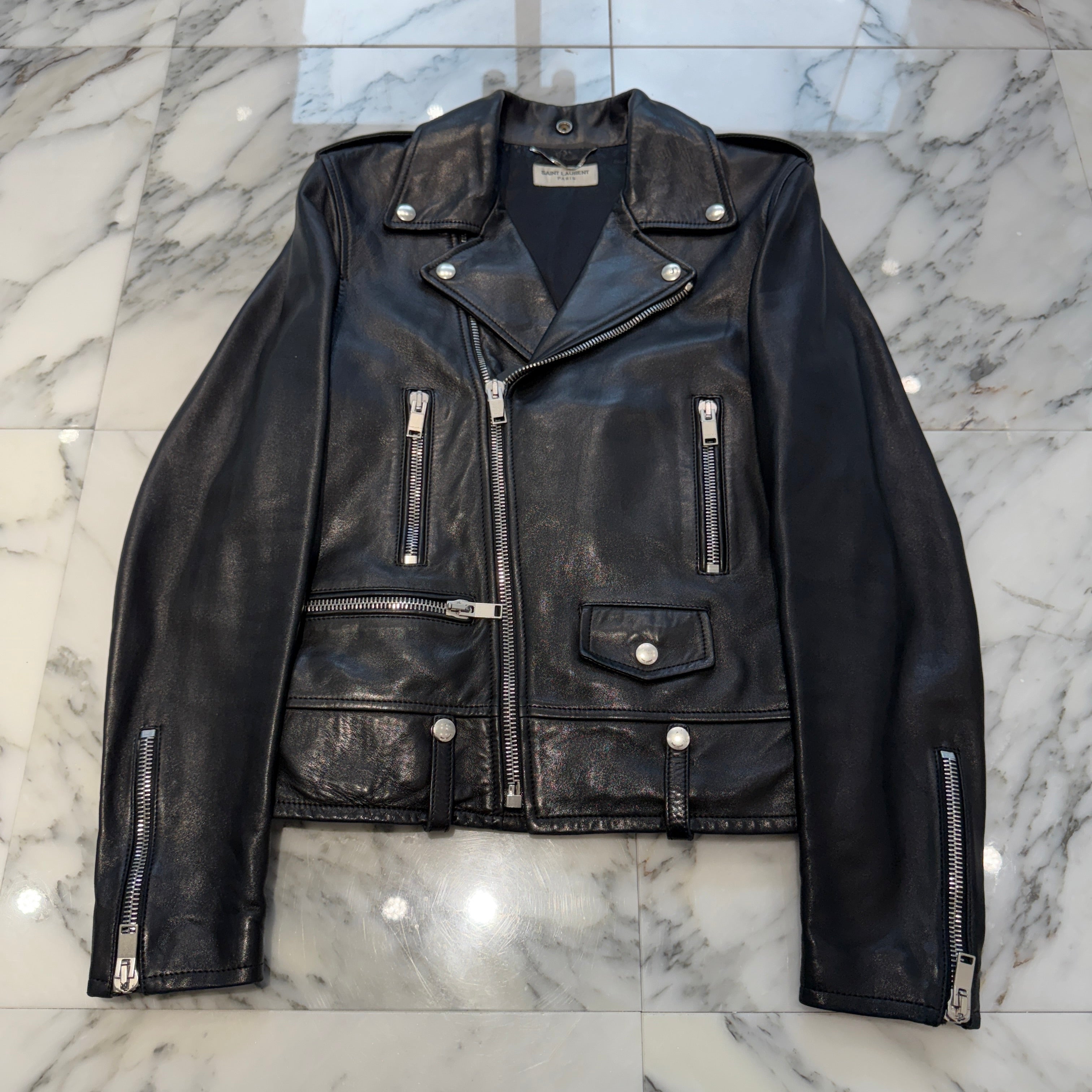SAINT LAURENT PARIS 2016SS Classic Motorcycle Rider's Leather Jacket 397290 Y5YA1 Size 44 サンローランパリ クラシック モーターサイクル ライダース レザージャケット サイズ44