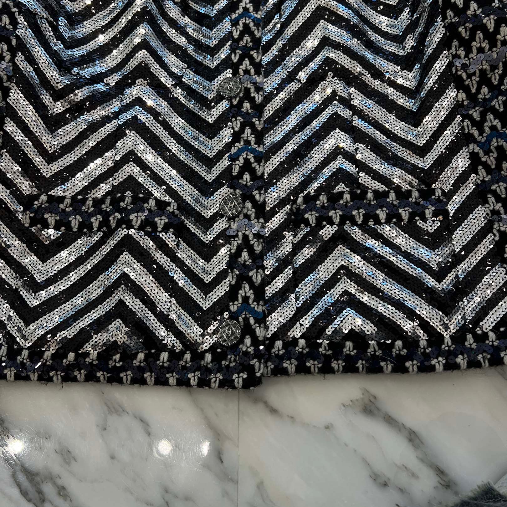 CHANEL 2022AW New Wave Stripe Sequin Acrylic Wool Jacket P71742V63229 Size 50 シャネル ニューウェーブ ストライプ スパンコール アクリルウール ジャケット サイズ 50