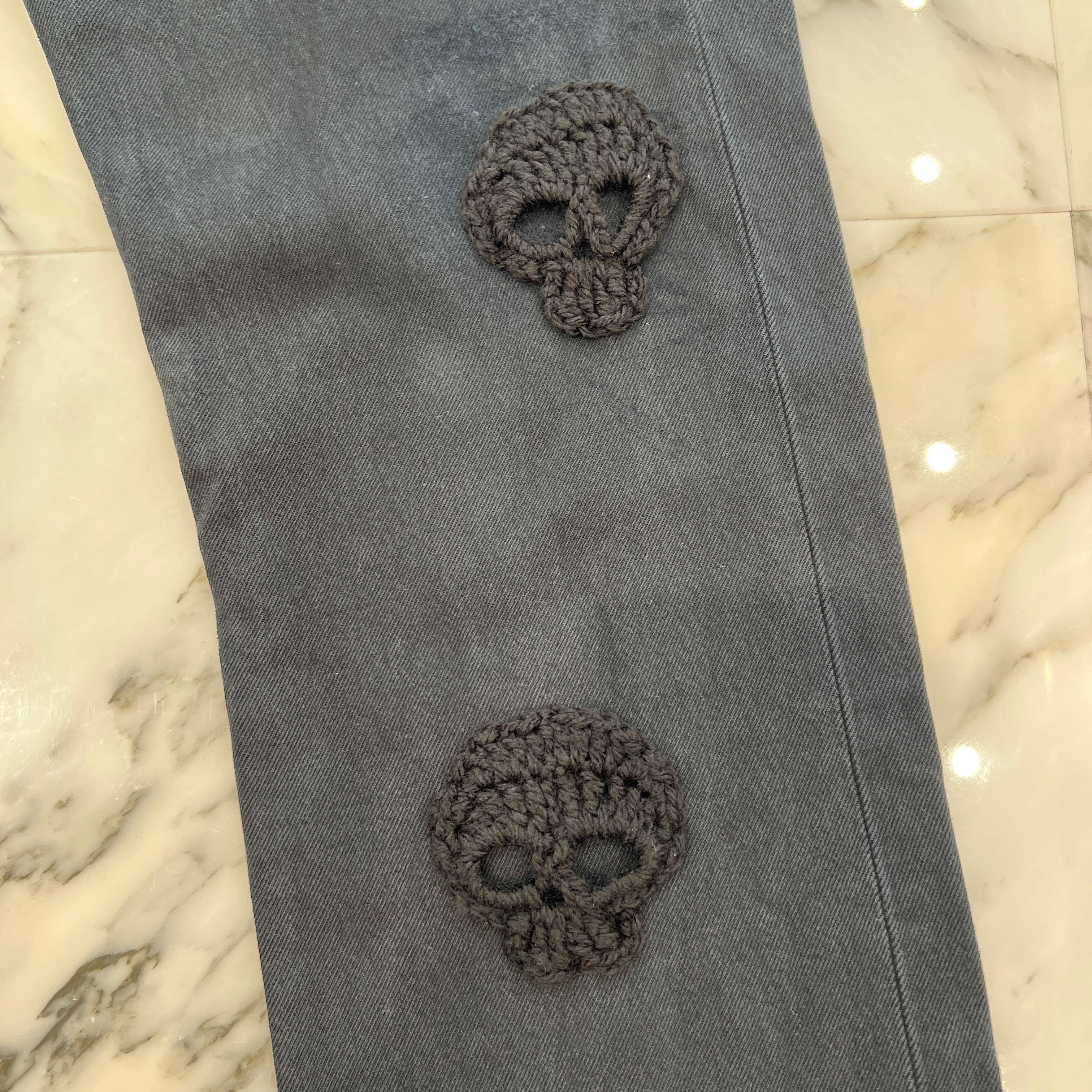 Y.A.R.N × mementos Levi's 501 Body Knit Scull Denim Pants Size W33×L34 ヤーン×メメントス リーバイス 501 ボディ ニットスカル デニムパンツ サイズW33×L34