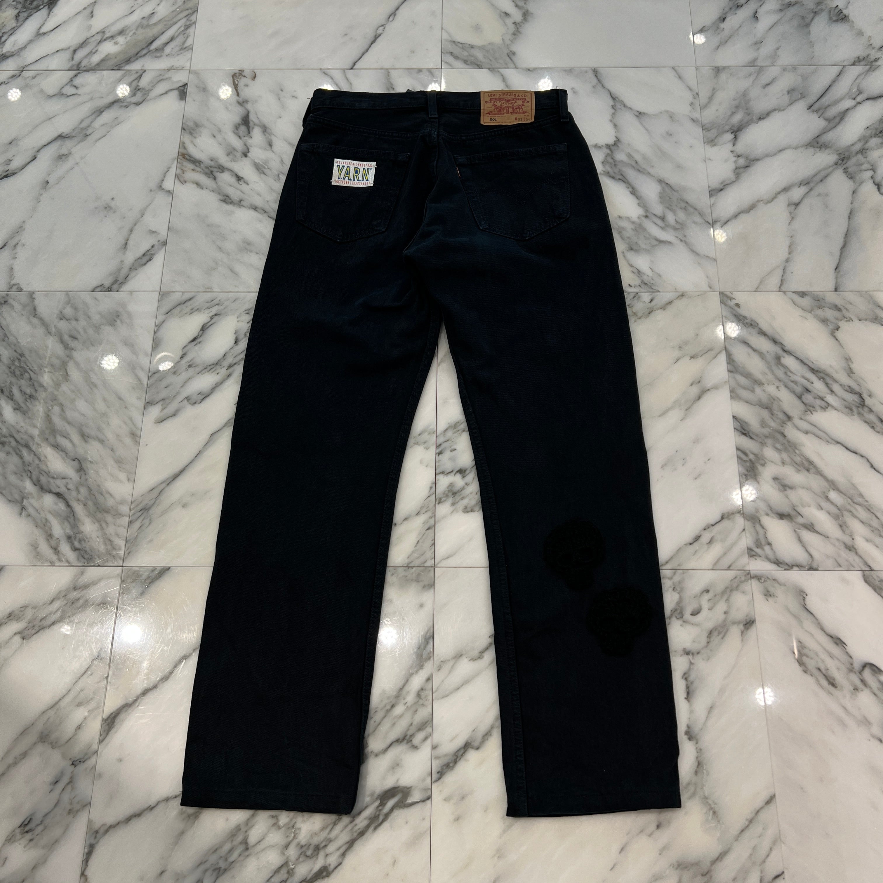 Y.A.R.N × mementos Levi's 501 Body Knit Scull Denim Pants Size W33×L34 ヤーン×メメントス リーバイス 501 ボディ ニットスカル デニムパンツ サイズW33×L34