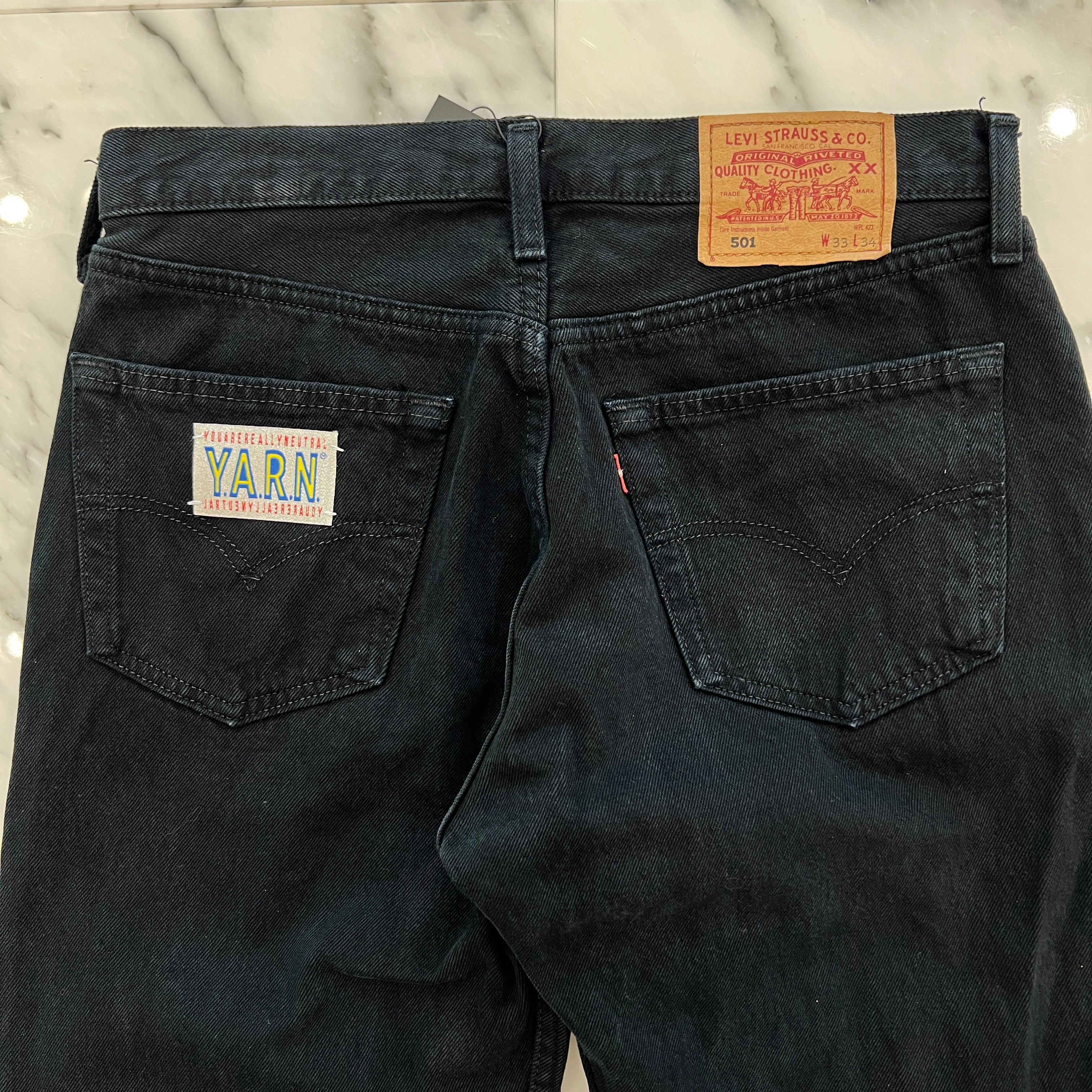 Y.A.R.N × mementos Levi's 501 Body Knit Scull Denim Pants Size W33×L34 ヤーン×メメントス リーバイス 501 ボディ ニットスカル デニムパンツ サイズW33×L34