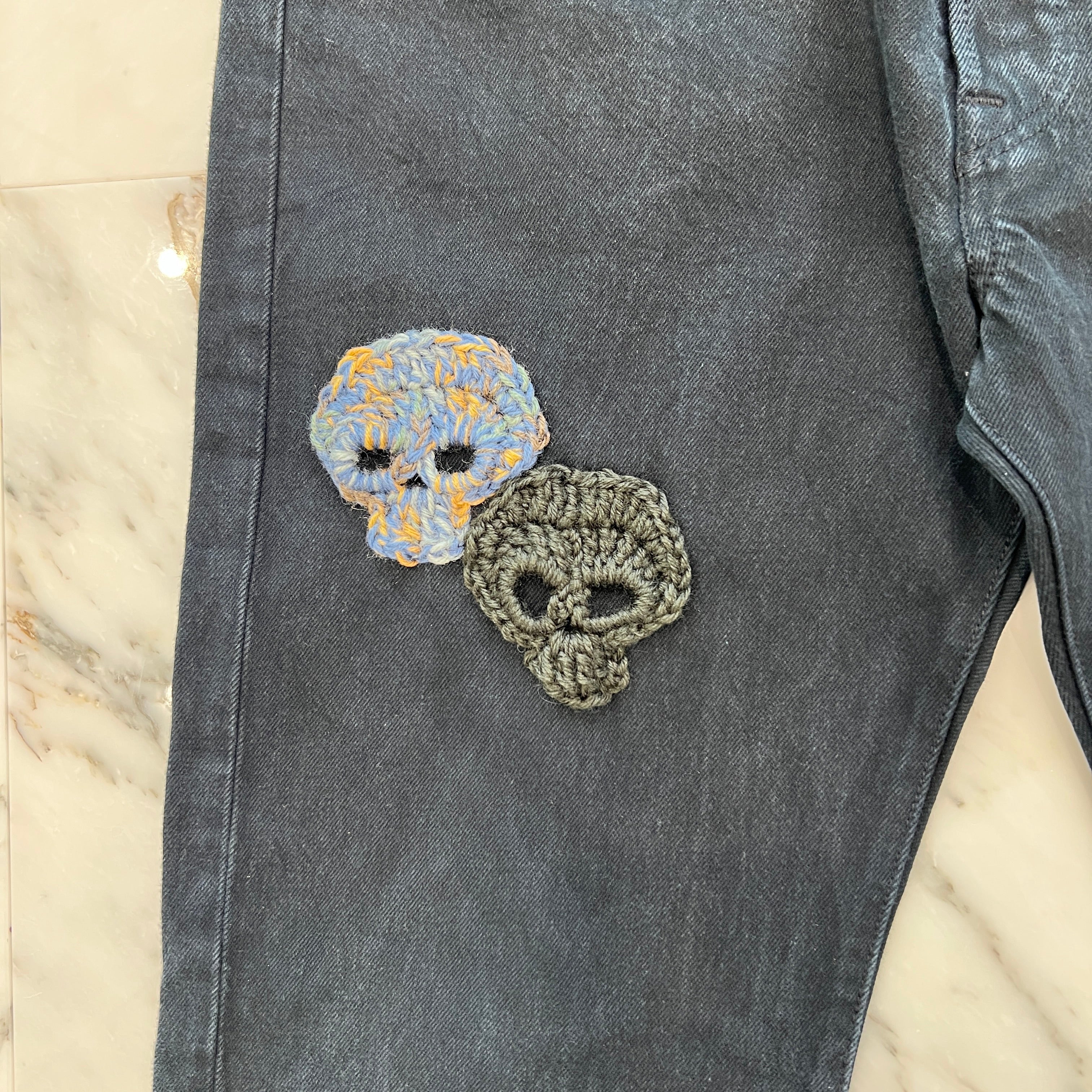 Y.A.R.N × mementos Levi's 501 Body Knit Scull Denim Pants Size W36×L34 ヤーン×メメントス リーバイス 501 ボディ ニットスカル デニムパンツ サイズW36×L34