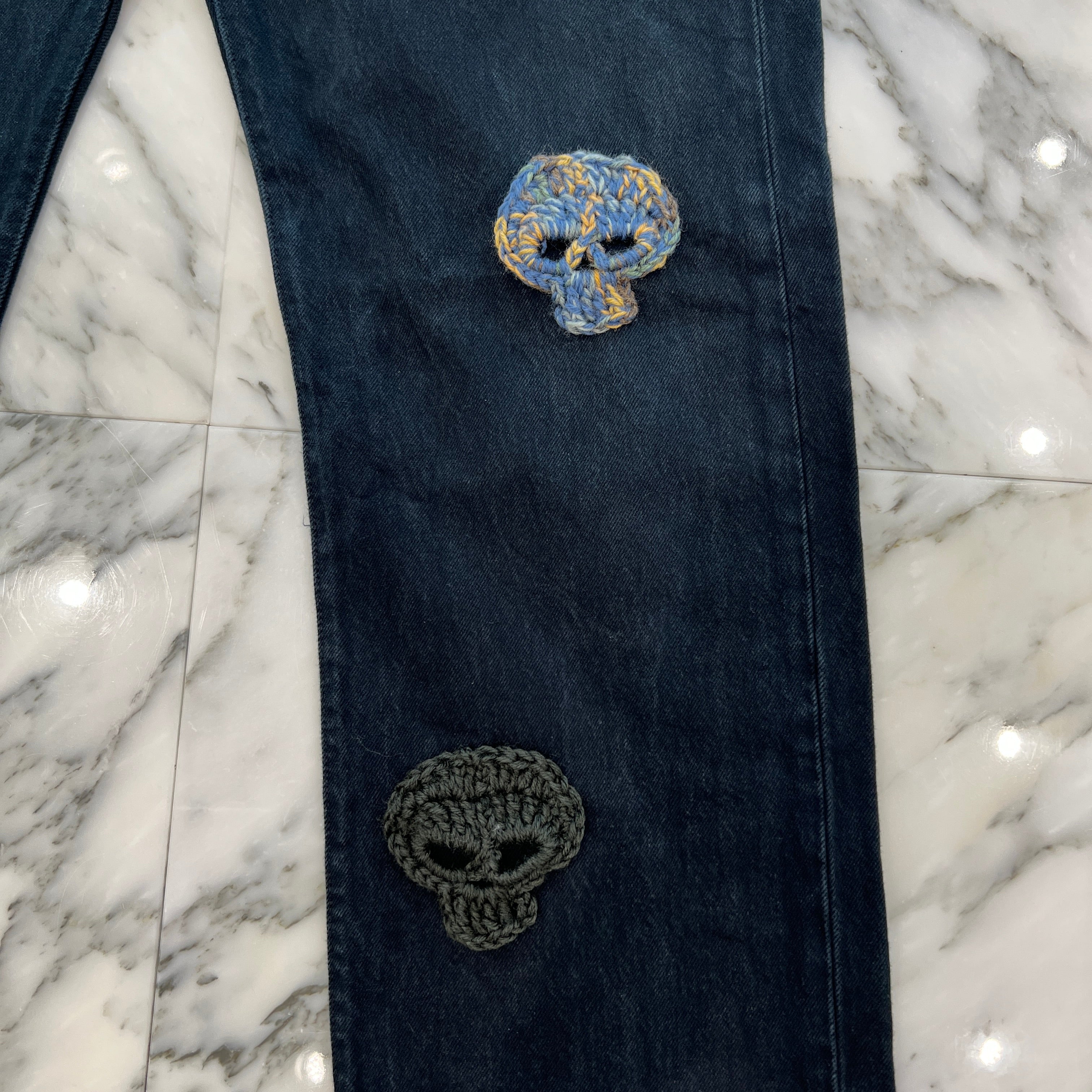 Y.A.R.N × mementos Levi's 501 Body Knit Scull Denim Pants Size W36×L34 ヤーン×メメントス リーバイス 501 ボディ ニットスカル デニムパンツ サイズW36×L34