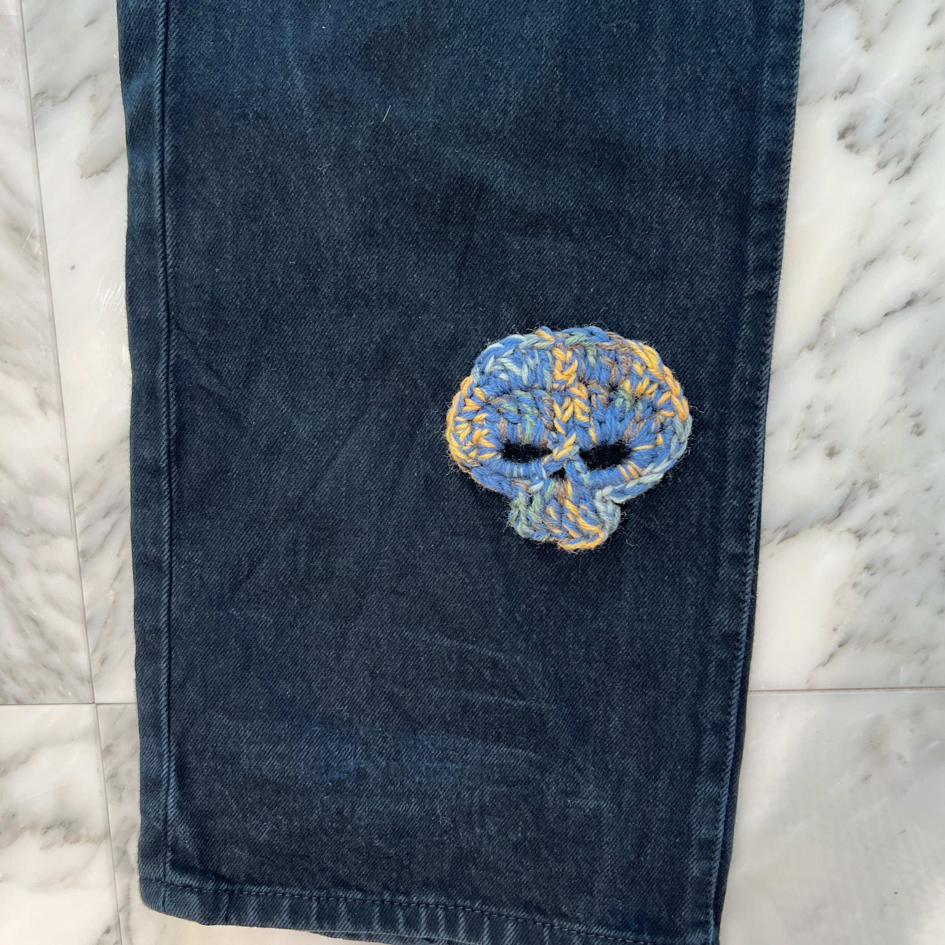 Y.A.R.N × mementos Levi's 501 Body Knit Scull Denim Pants Size W36×L34 ヤーン×メメントス リーバイス 501 ボディ ニットスカル デニムパンツ サイズW36×L34