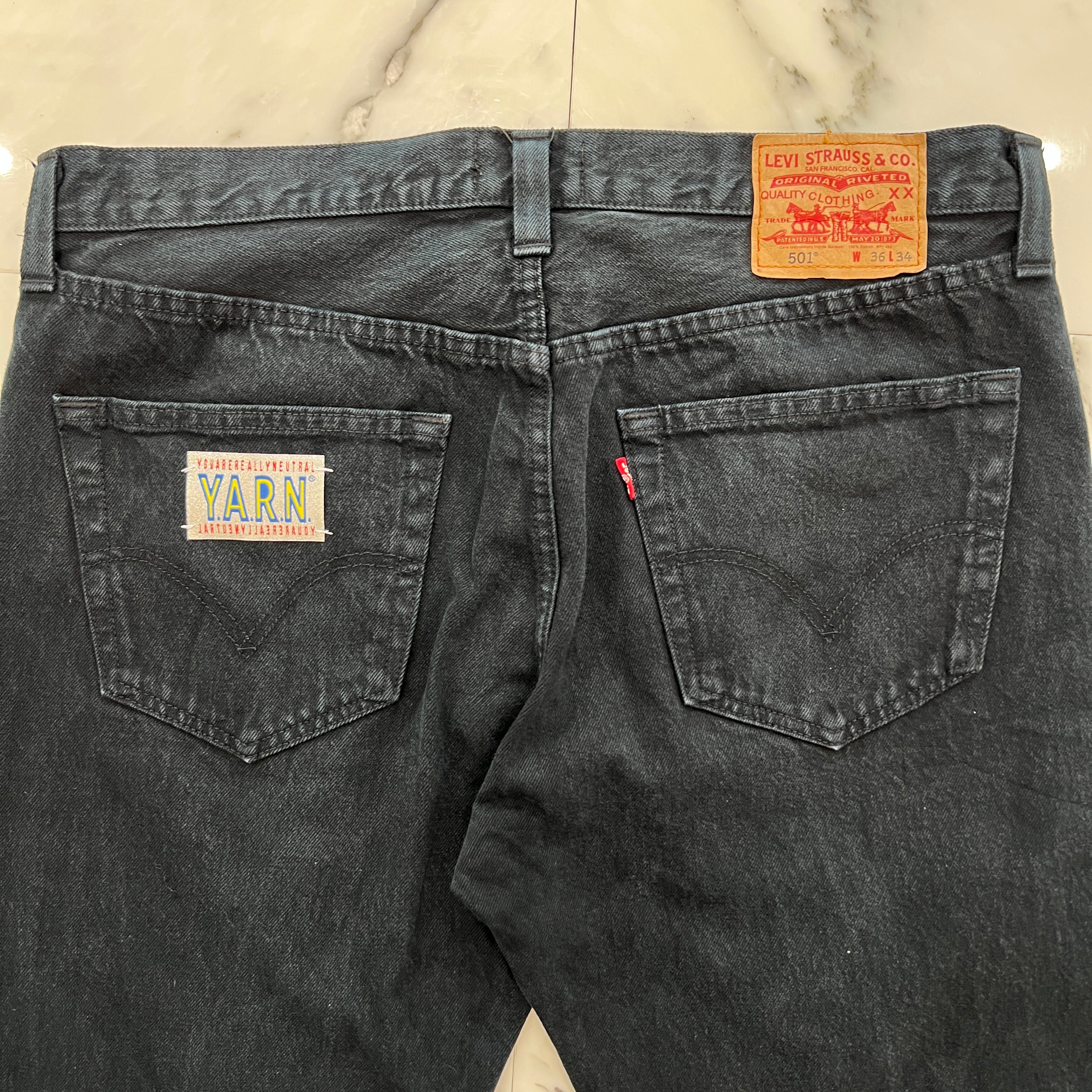 Y.A.R.N × mementos Levi's 501 Body Knit Scull Denim Pants Size W36×L34 ヤーン×メメントス リーバイス 501 ボディ ニットスカル デニムパンツ サイズW36×L34
