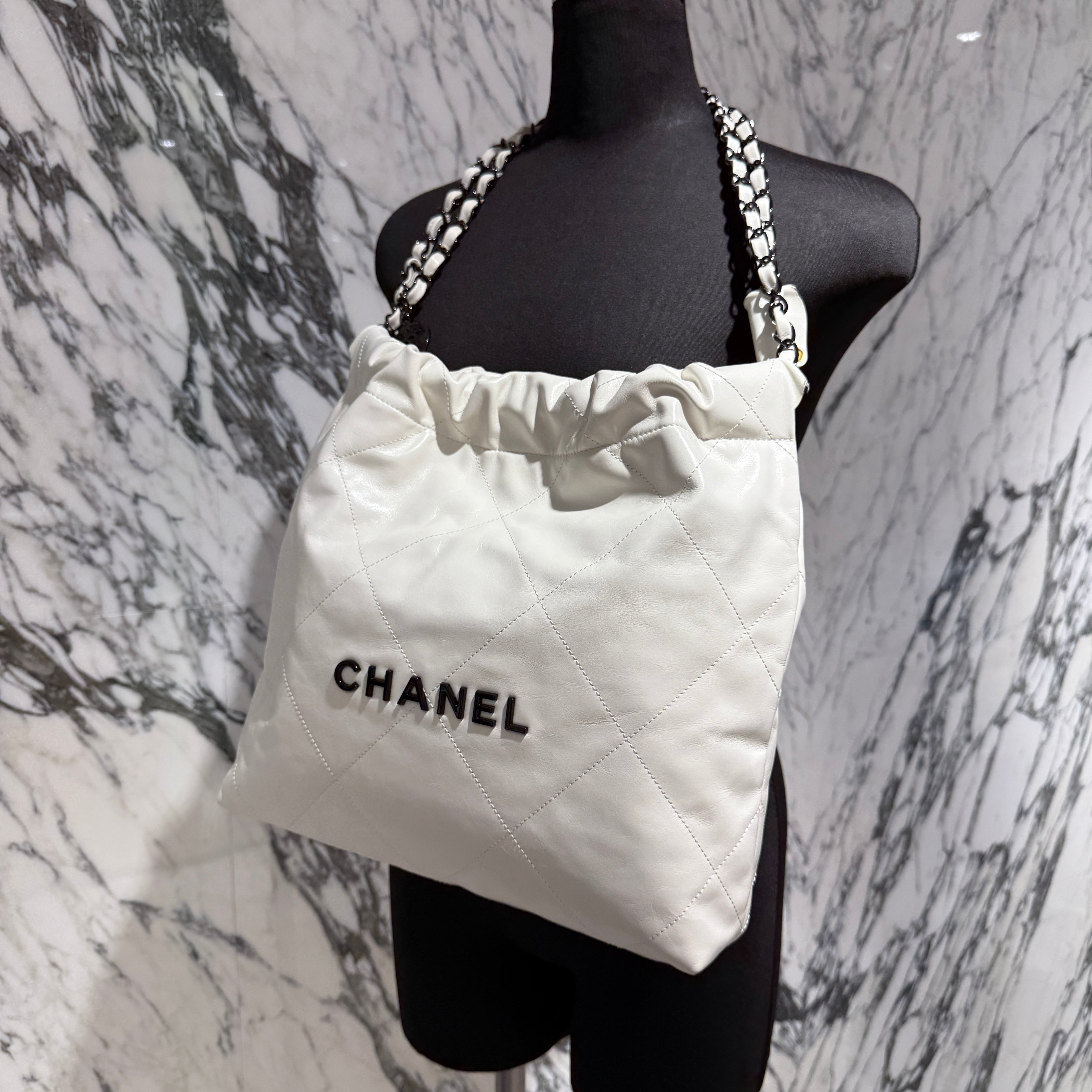 CHANEL 22 Mini Shiny Calf Leather Chain Shoulder Bag シャネル 22