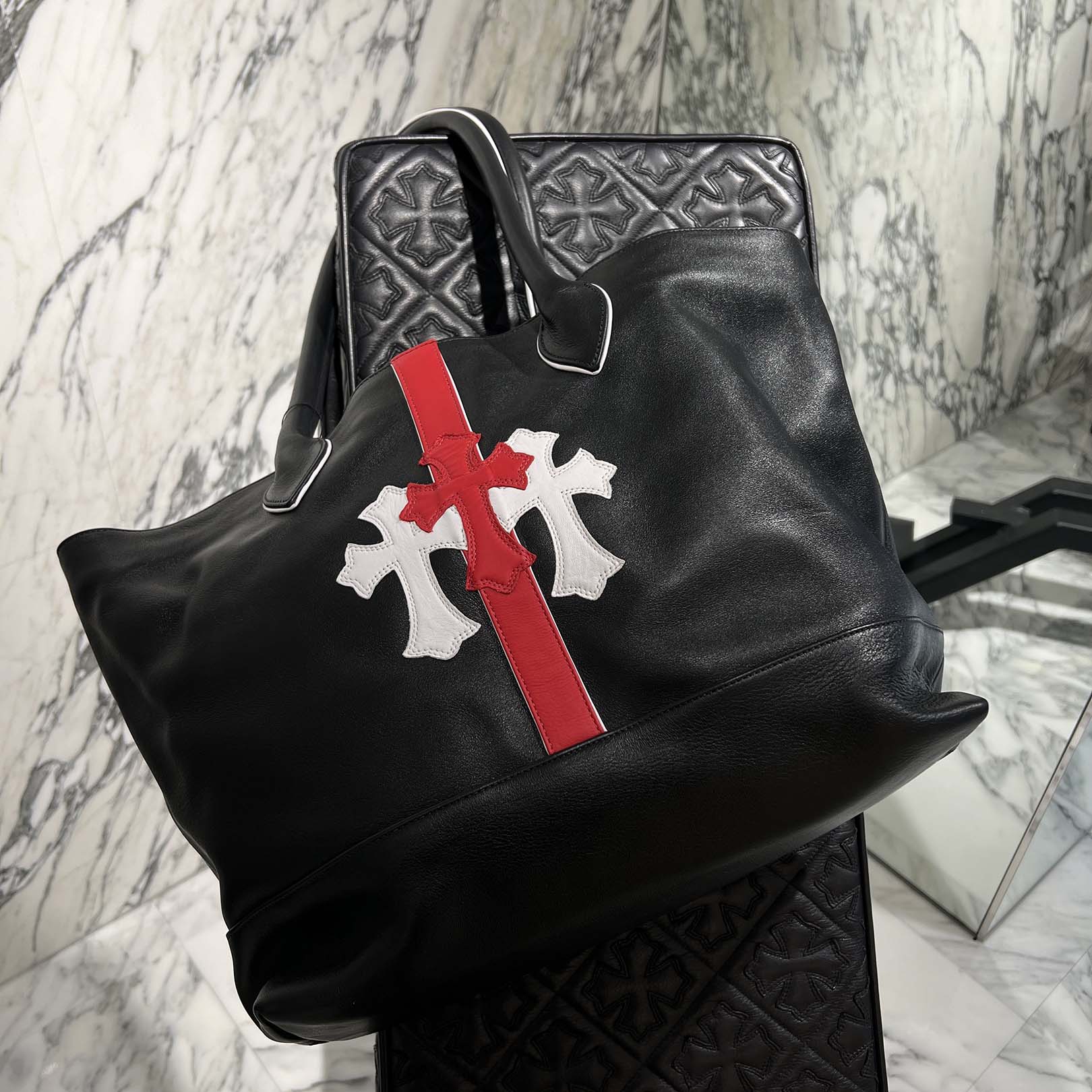 CHROME HEARTS 3 Cemetery Cross Leather Patch Leather Tote Bag クロムハーツ 3セメタリークロスレザーパッチ レザートートバッグ