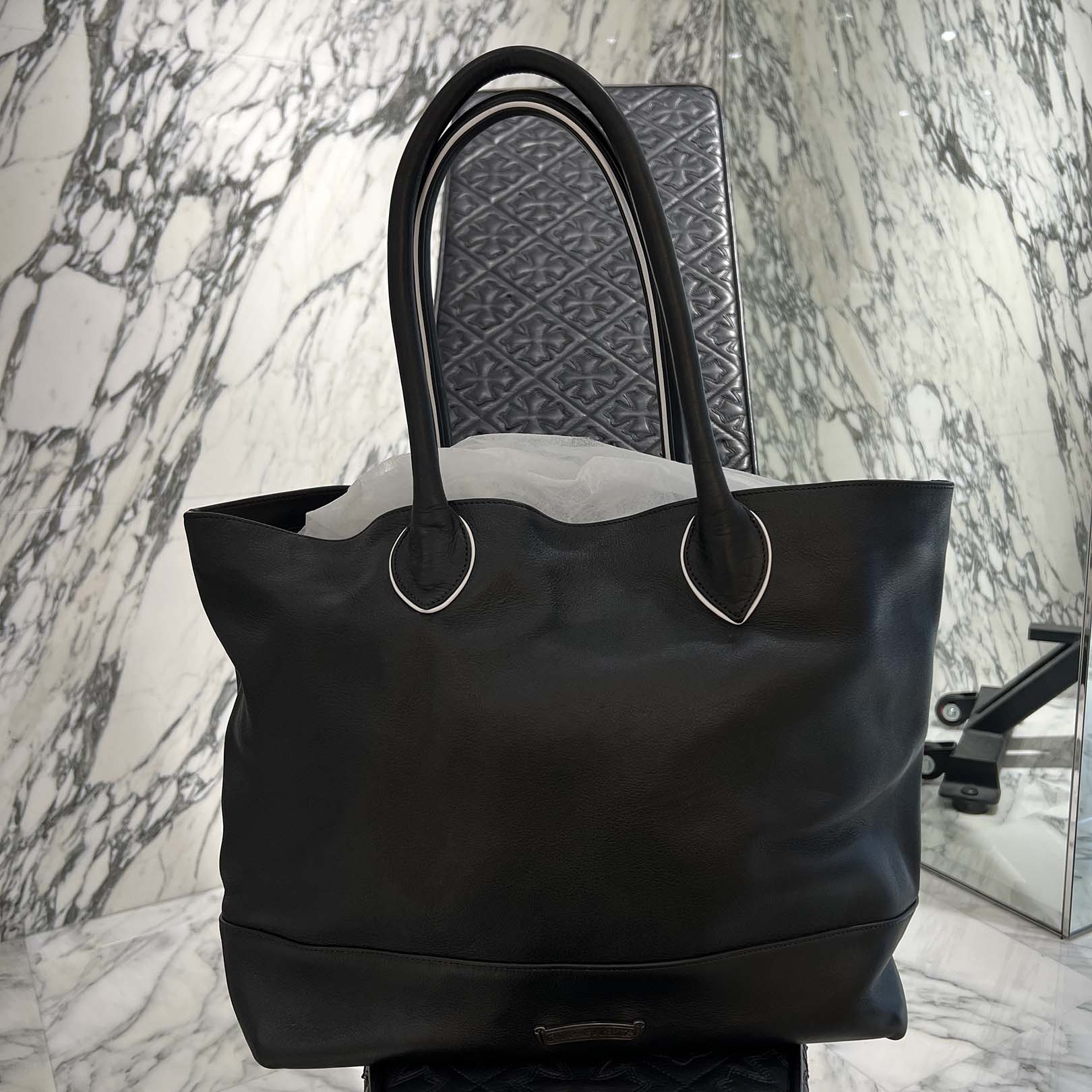 CHROME HEARTS 3 Cemetery Cross Leather Patch Leather Tote Bag