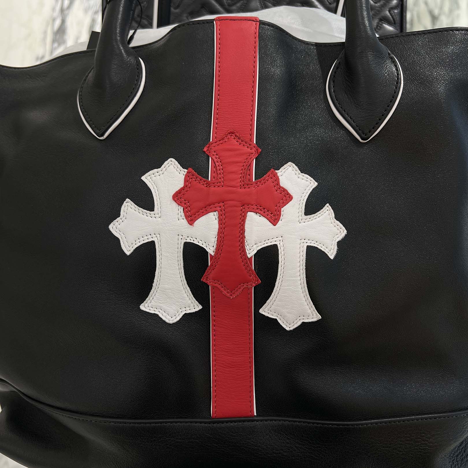 CHROME HEARTS 3 Cemetery Cross Leather Patch Leather Tote Bag