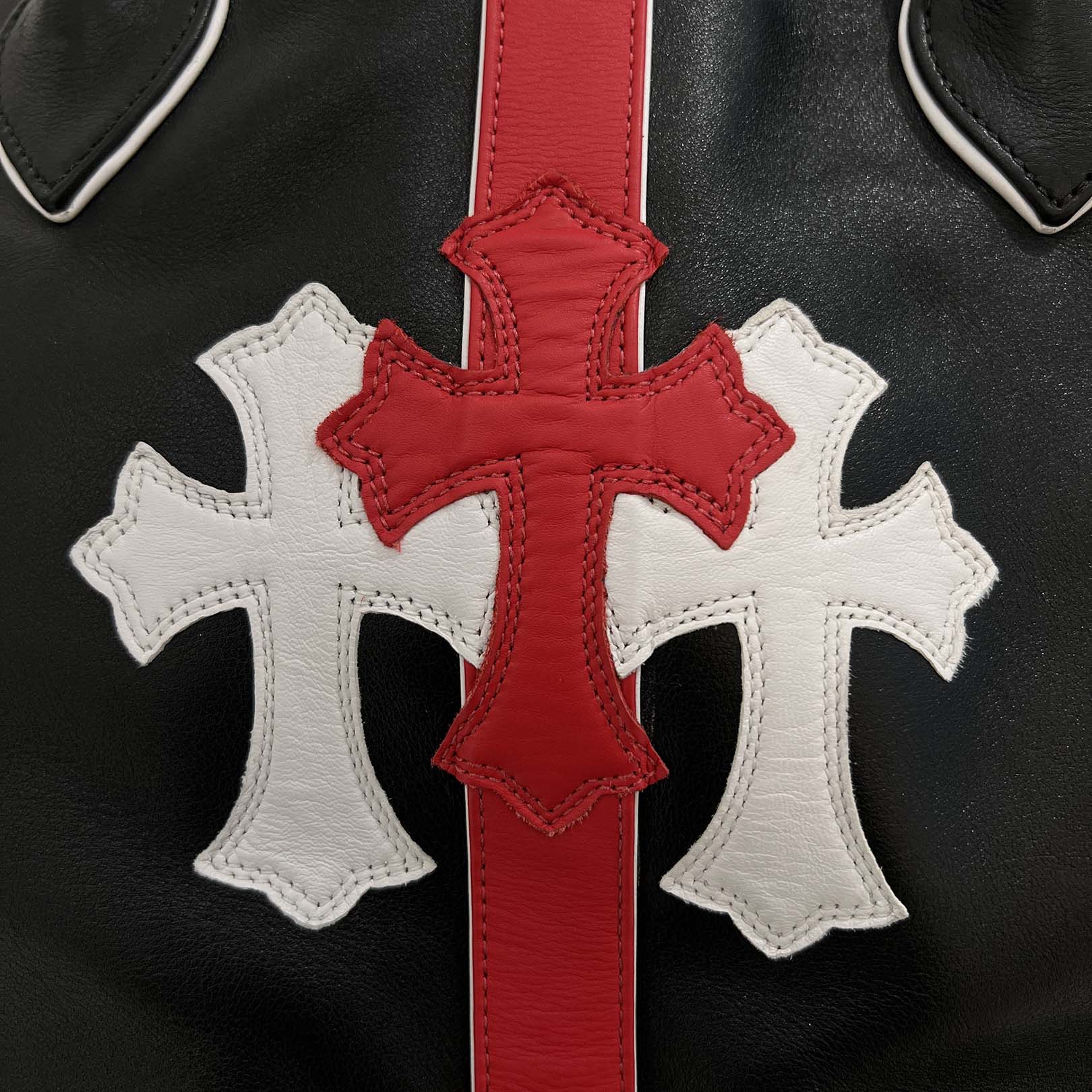 CHROME HEARTS 3 Cemetery Cross Leather Patch Leather Tote Bag