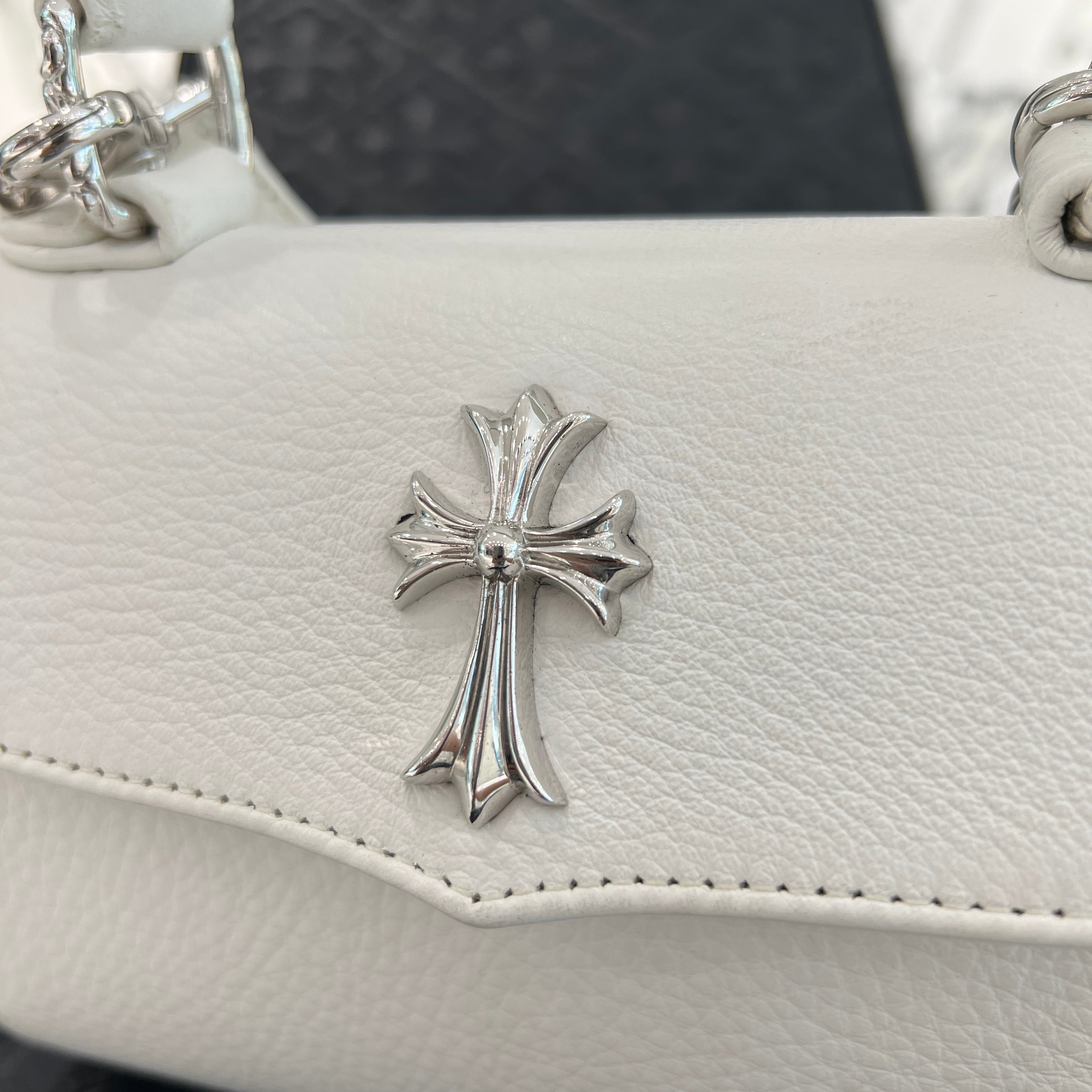 CHROME HEARTS DOG ADAMS Silver Cross Leather Shoulder Hand Bag クロムハーツ ドッグアダムズ シルバークロス レザー ショルダー ハンドバッグ