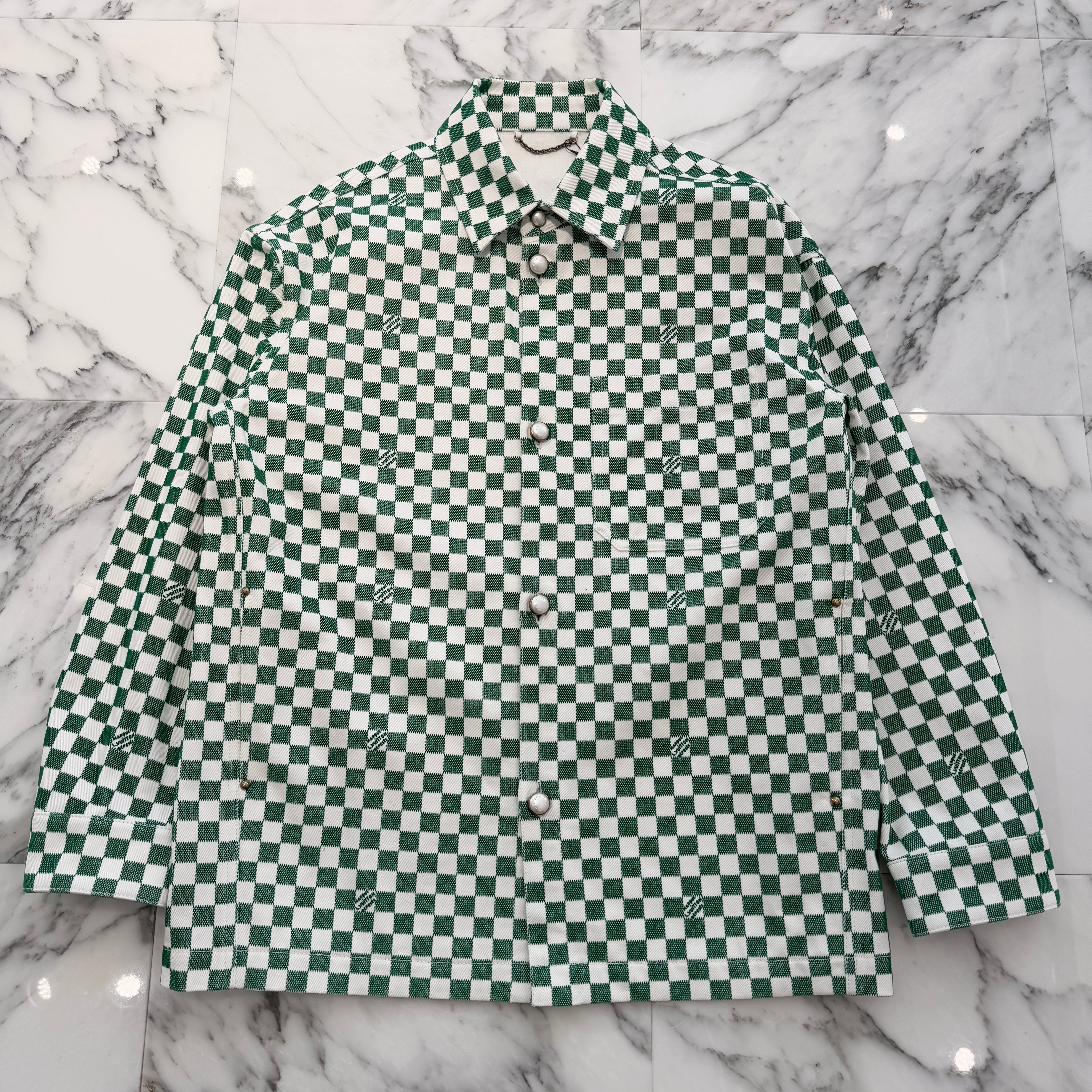 LOUIS VUITTON 2024SS Fuzzy Damier Ⅾenim Overshirt 1AFHUM Size 44 ルイヴィトン ファジーダミエ デニムオーバーシャツ サイズ44