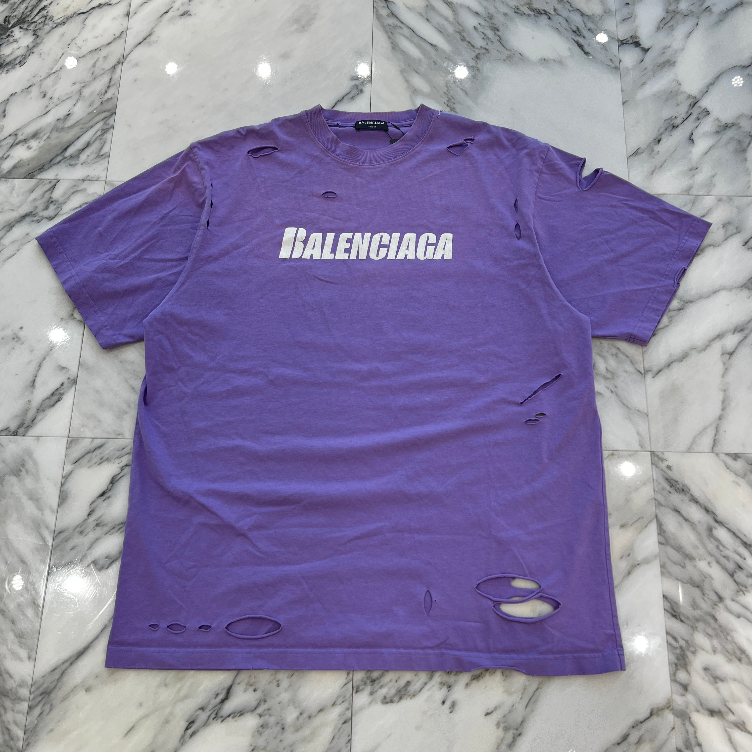 BALENCIAGA 2021SS Destroyed Logo Print Tee 651795 TKVB8 Size S バレンシアガ デストロイ加工 ロゴプリント Tシャツ サイズS