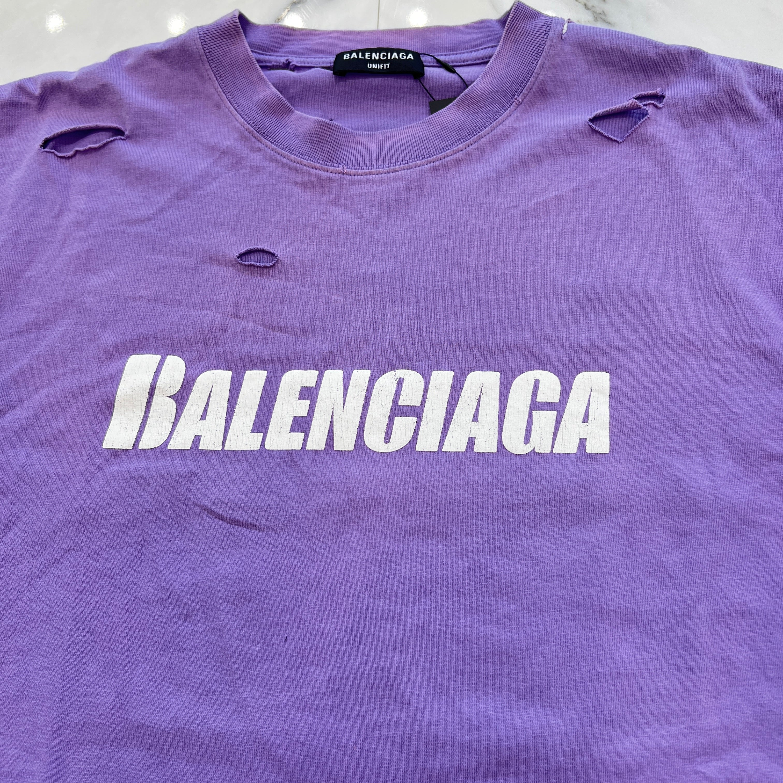 BALENCIAGA 2021SS Destroyed Logo Print Tee 651795 TKVB8 Size S バレンシアガ デストロイ加工 ロゴプリント Tシャツ サイズS