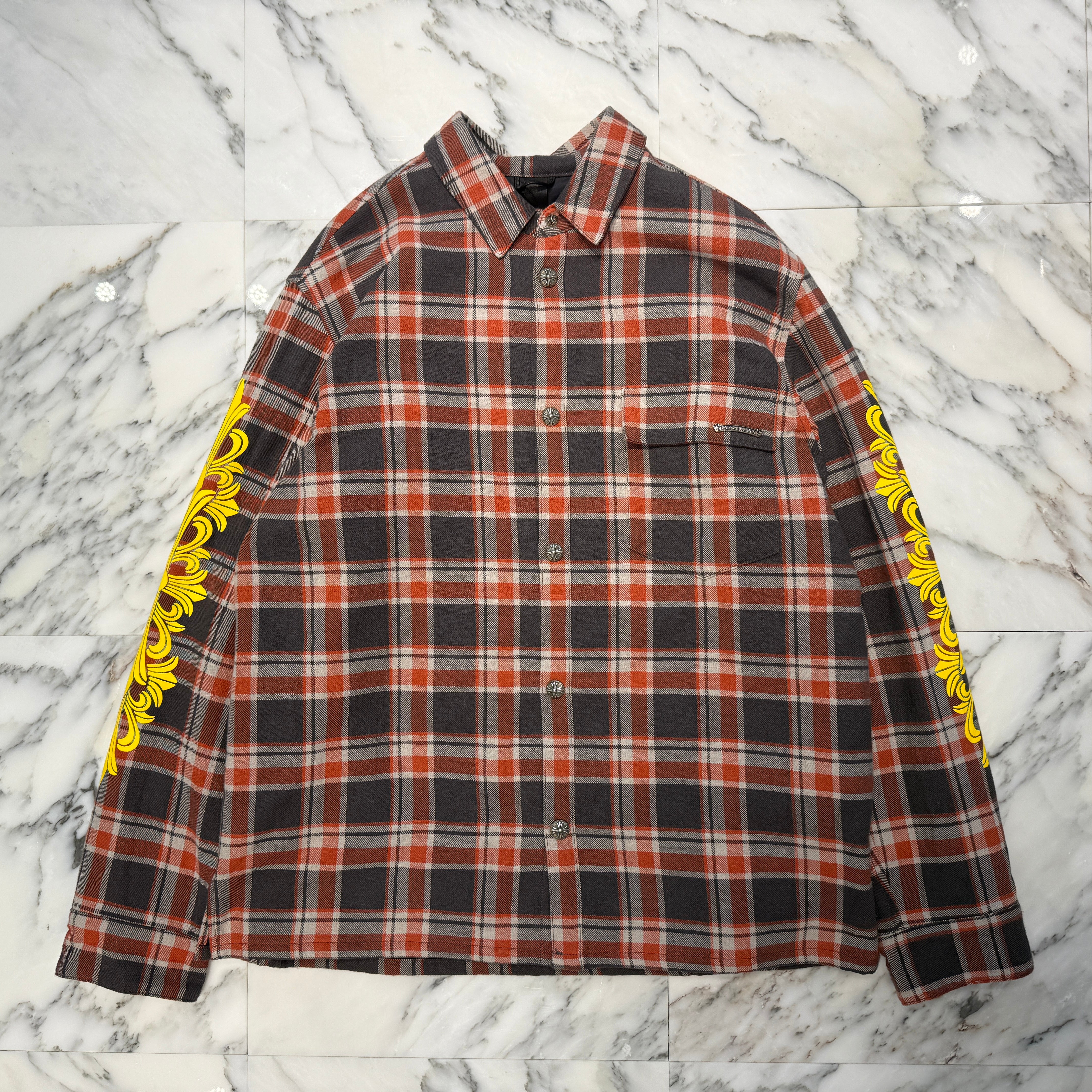CHROME HEARTS Y NOT Workn Padded FLANNEL CHECK SHIRT JACKET Size XL クロムハーツ ワイノット ワーキンパデッド フランネルチェック シャツジャケット サイズXL