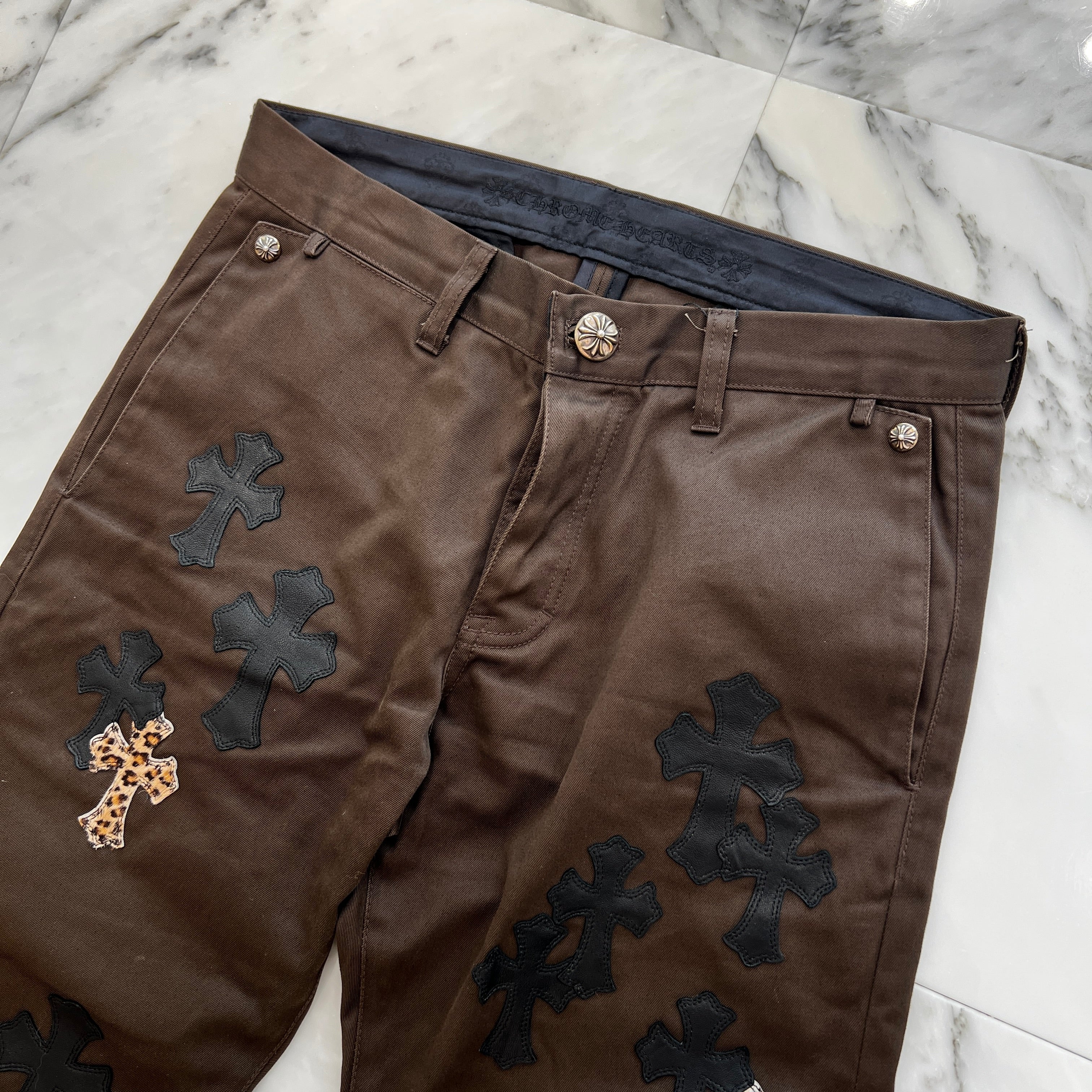CHROME HEARTS Multi Leather Patch Cross Ball Button Cotton Chino Pants Size 32 クロムハーツ マルチレザーパッ クロスボールボタン コットン チノパンツ サイズ32