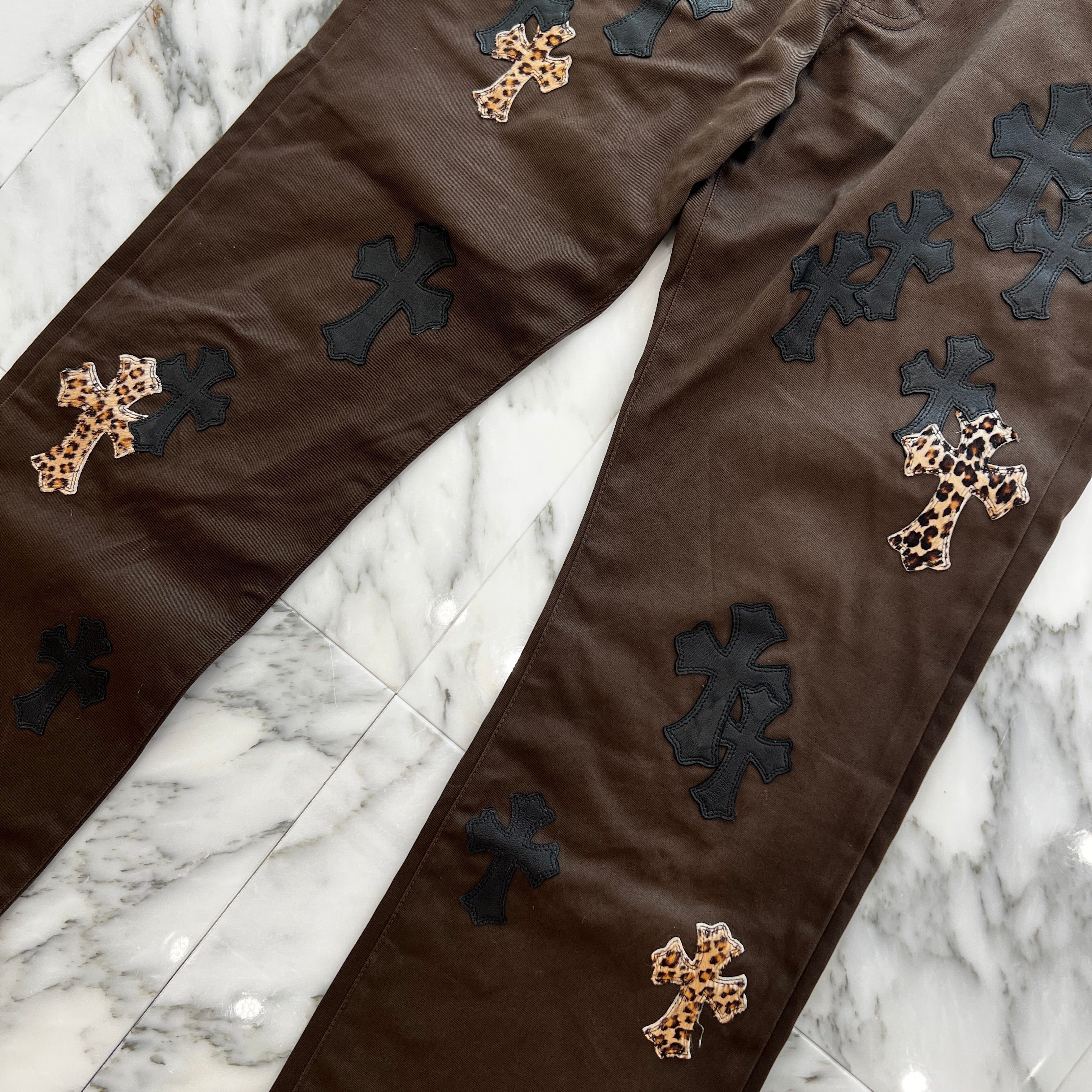 CHROME HEARTS Multi Leather Patch Cross Ball Button Cotton Chino Pants Size 32 クロムハーツ マルチレザーパッ クロスボールボタン コットン チノパンツ サイズ32