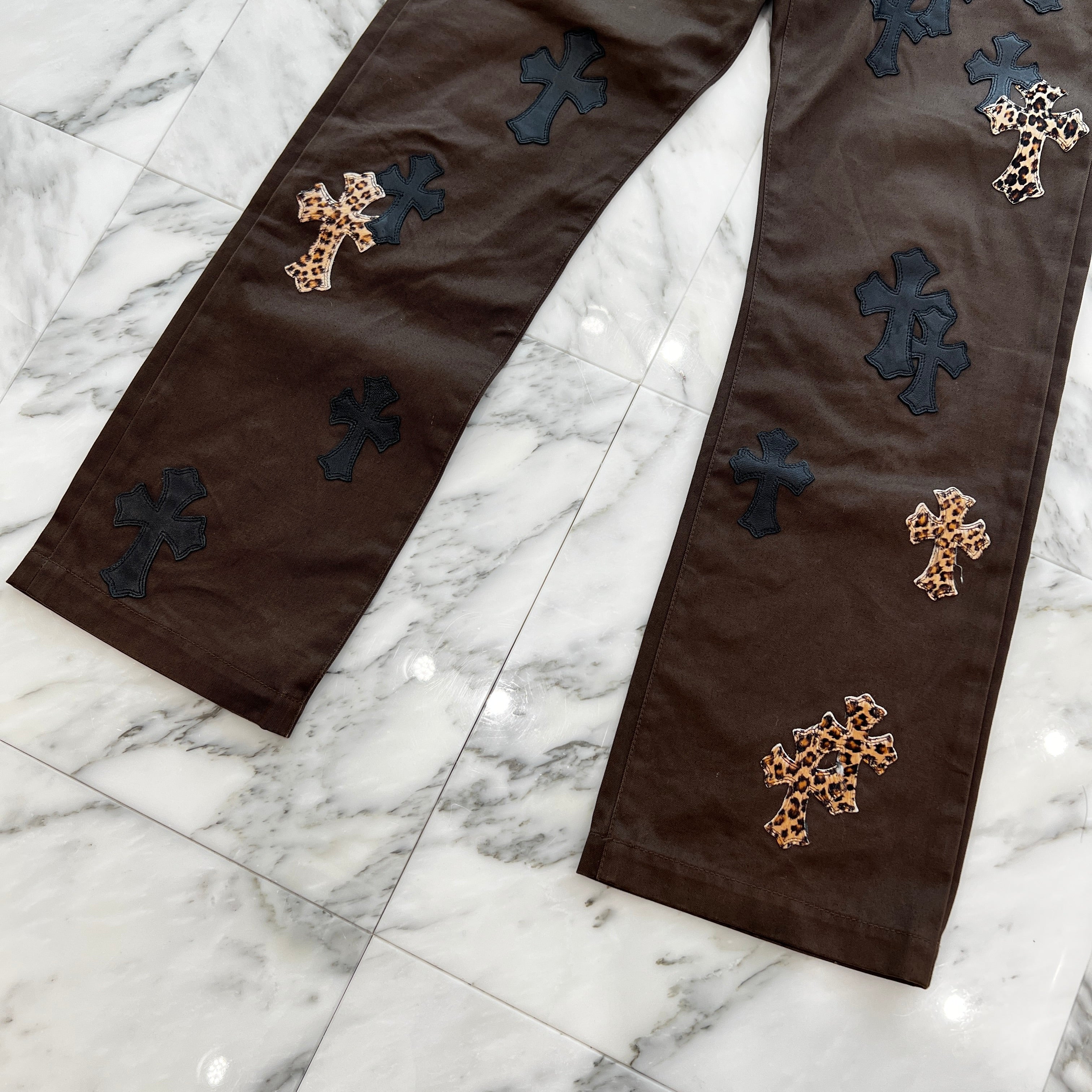 CHROME HEARTS Multi Leather Patch Cross Ball Button Cotton Chino Pants Size 32 クロムハーツ マルチレザーパッ クロスボールボタン コットン チノパンツ サイズ32