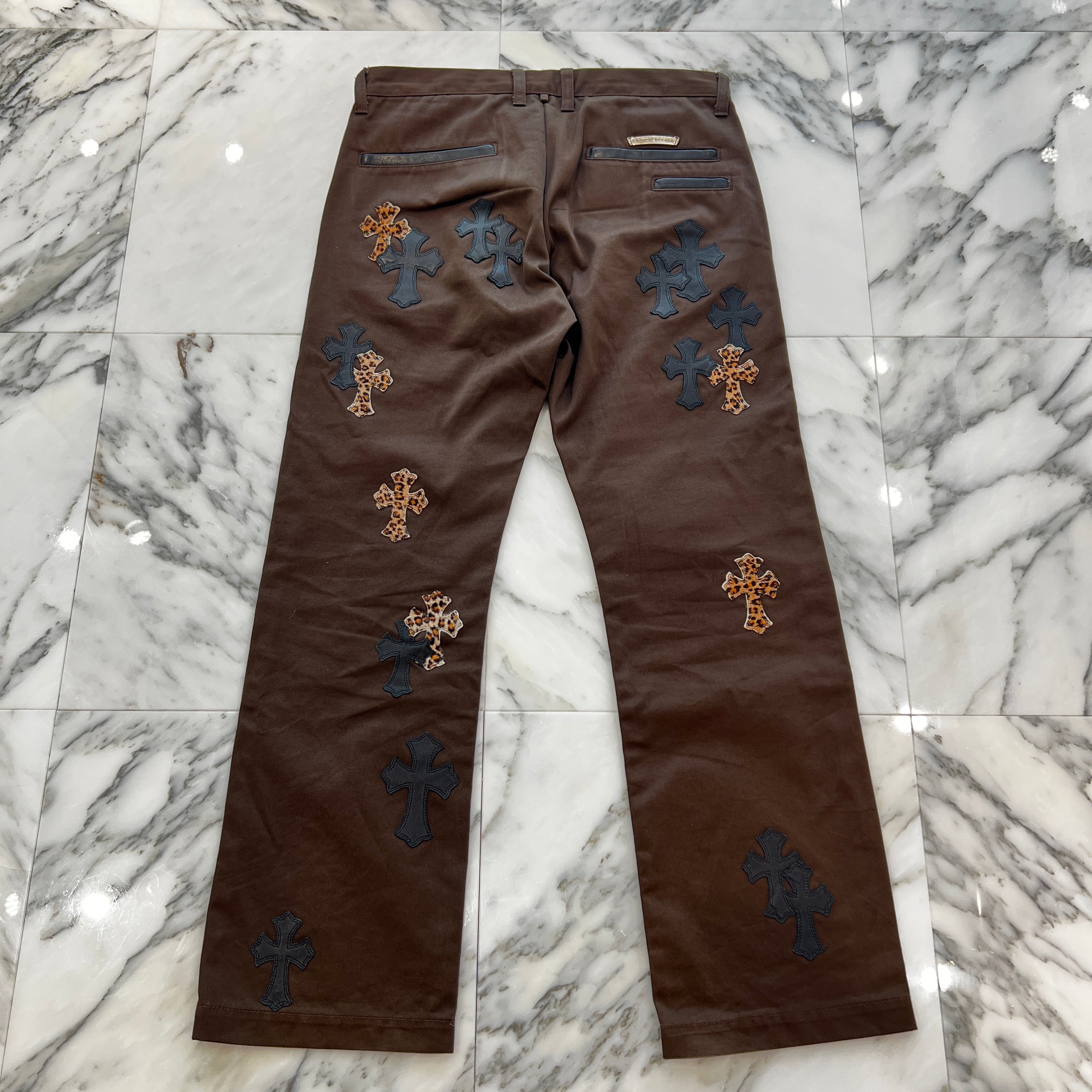 CHROME HEARTS Multi Leather Patch Cross Ball Button Cotton Chino Pants Size 32 クロムハーツ マルチレザーパッ クロスボールボタン コットン チノパンツ サイズ32