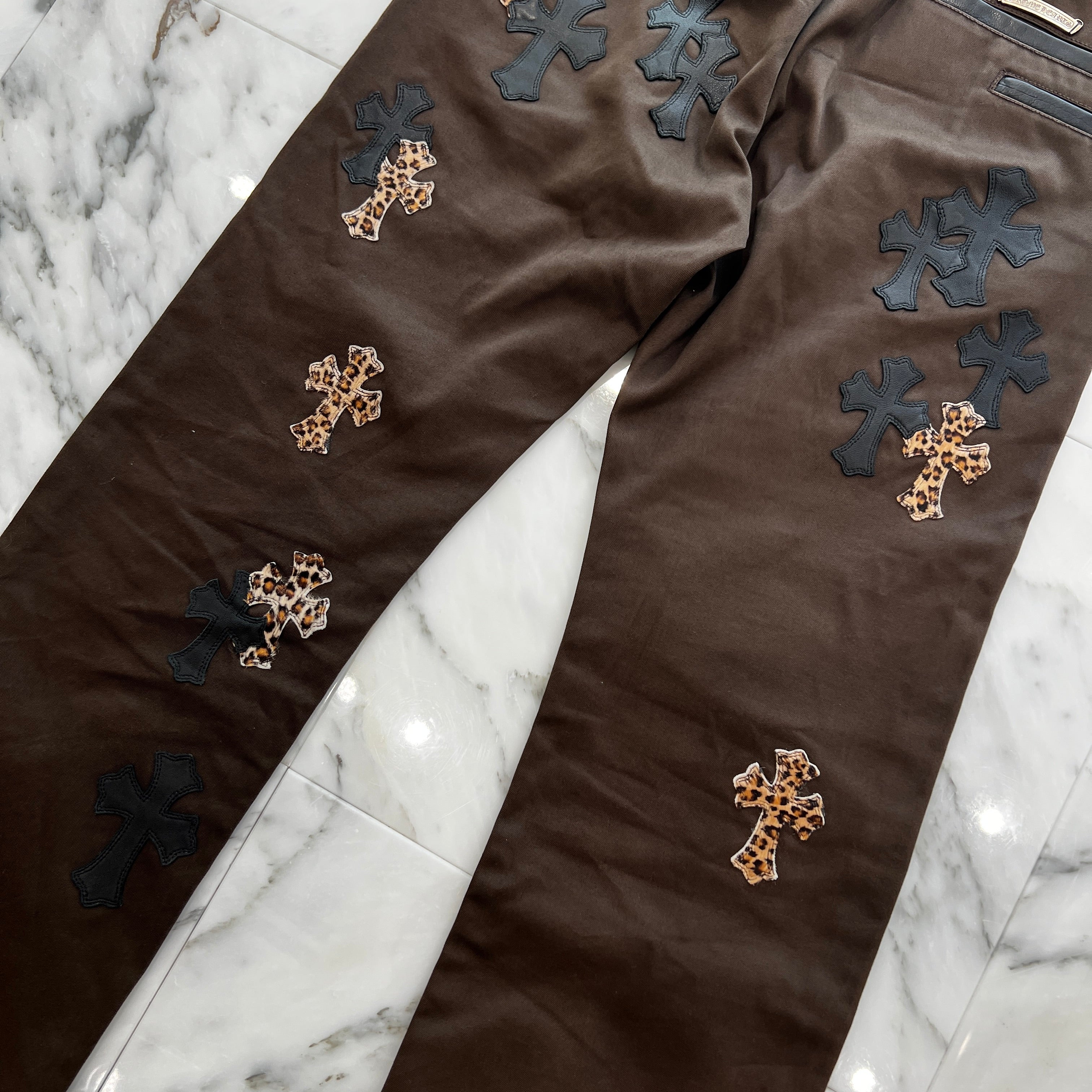CHROME HEARTS Multi Leather Patch Cross Ball Button Cotton Chino Pants Size 32 クロムハーツ マルチレザーパッ クロスボールボタン コットン チノパンツ サイズ32