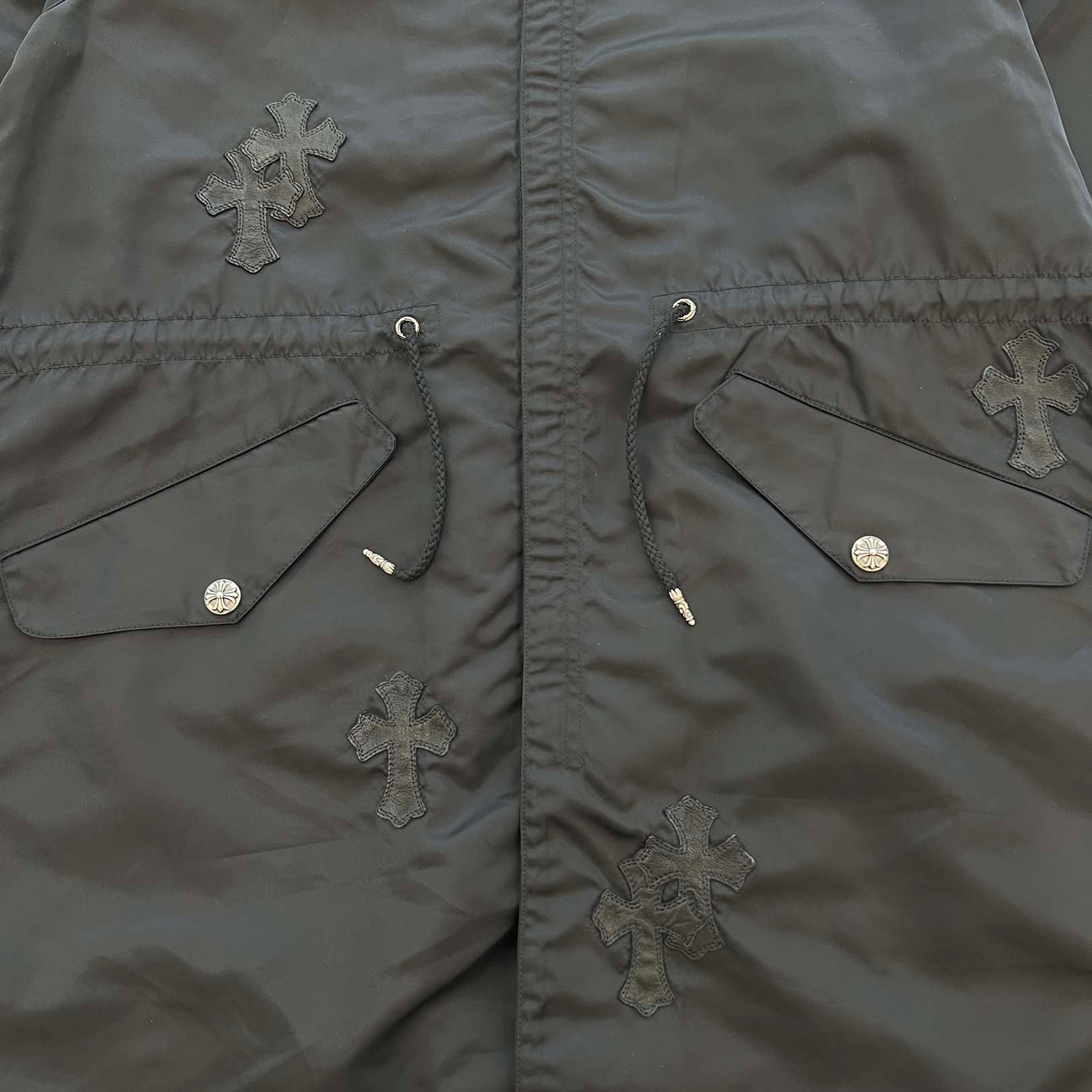 CHROME HEARTS Y NOT PUDDLES Cemetery Cross Leather Patch Zip Up Nylon Hooded Coat Size M クロムハーツ ワイノット パドルズ セメタリークロス レザーパッチ ジップアップ ナイロン フーデッド コート サイズM