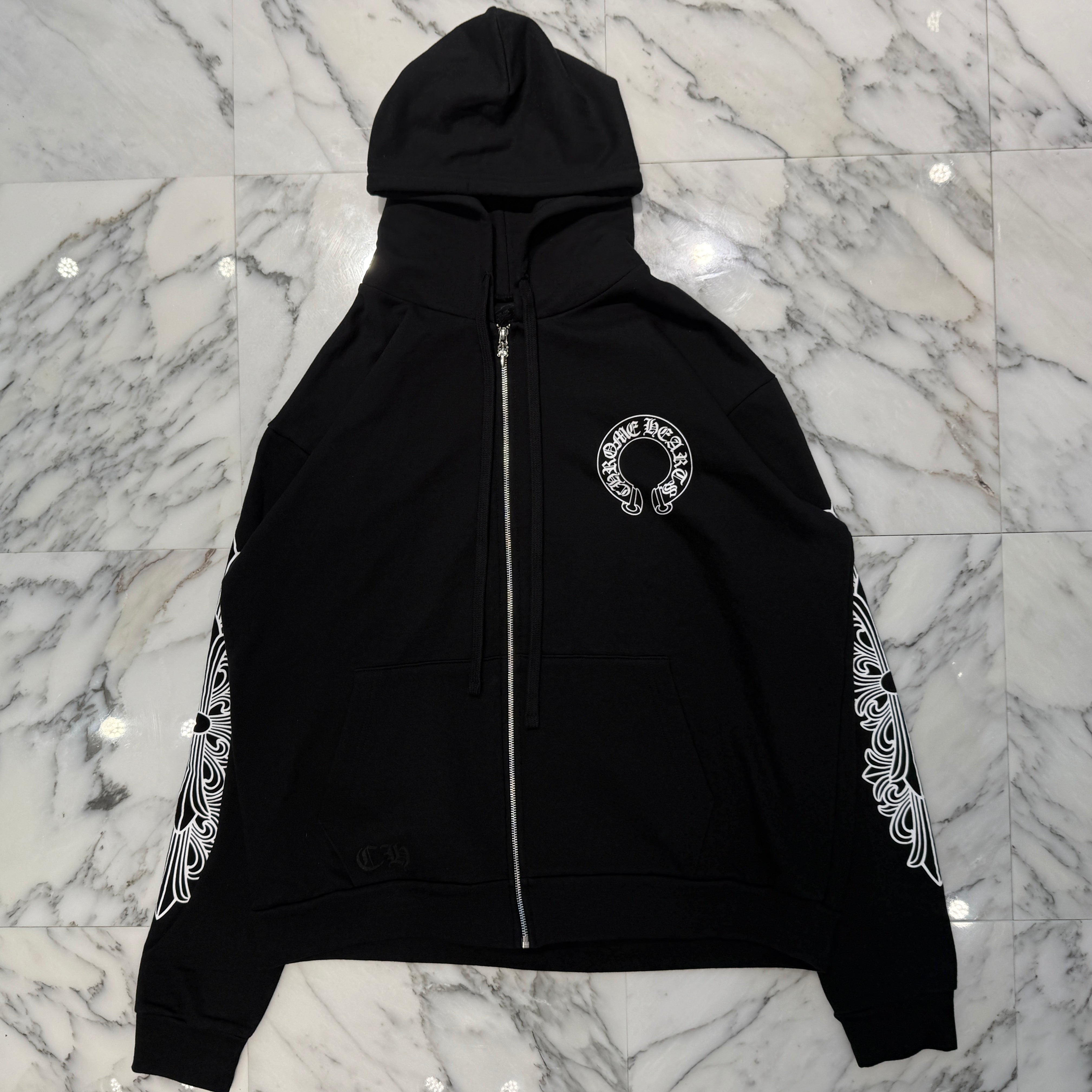 CHROME HEARTS Floral Cross Horseshoe Zip Up Hoodie Size L クロムハーツ フローラルクロス ホースシュー ジップアップフーディ サイズL