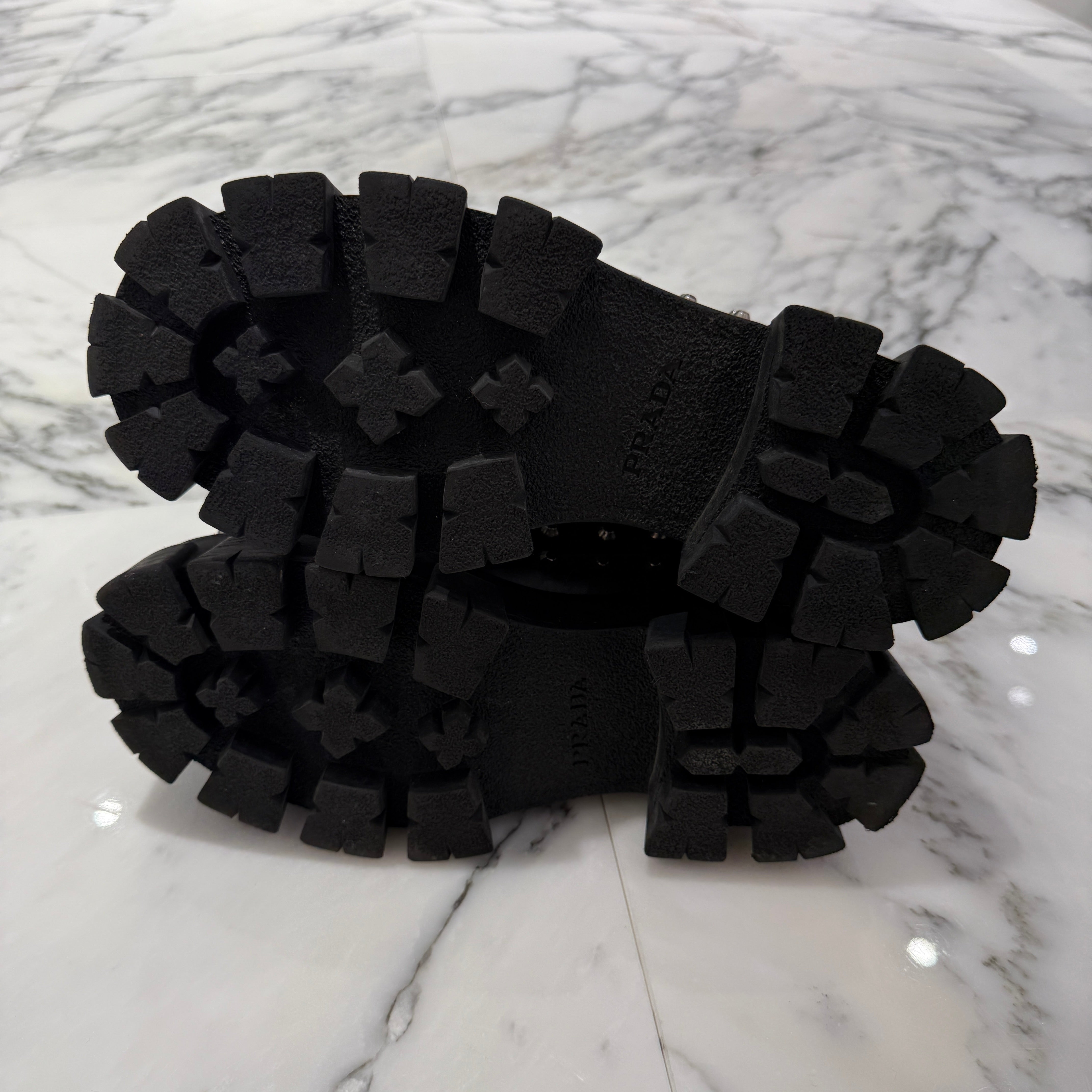 PRADA Monolith Brushed Leather Studs Boots 1E714L Size 38 1/2(25.5cm) プラダ モノリス ブラッシュド レザー スタッズ ブーツ サイズ38 1/2(25.5cm)