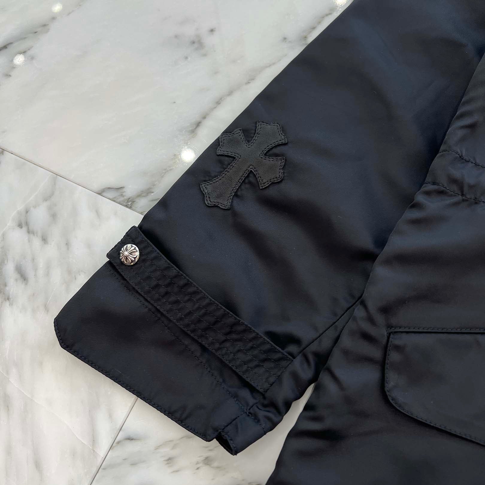 CHROME HEARTS Y NOT PUDDLES Cemetery Cross Leather Patch Zip Up Nylon Hooded Coat Size M クロムハーツ ワイノット パドルズ セメタリークロス レザーパッチ ジップアップ ナイロン フーデッド コート サイズM