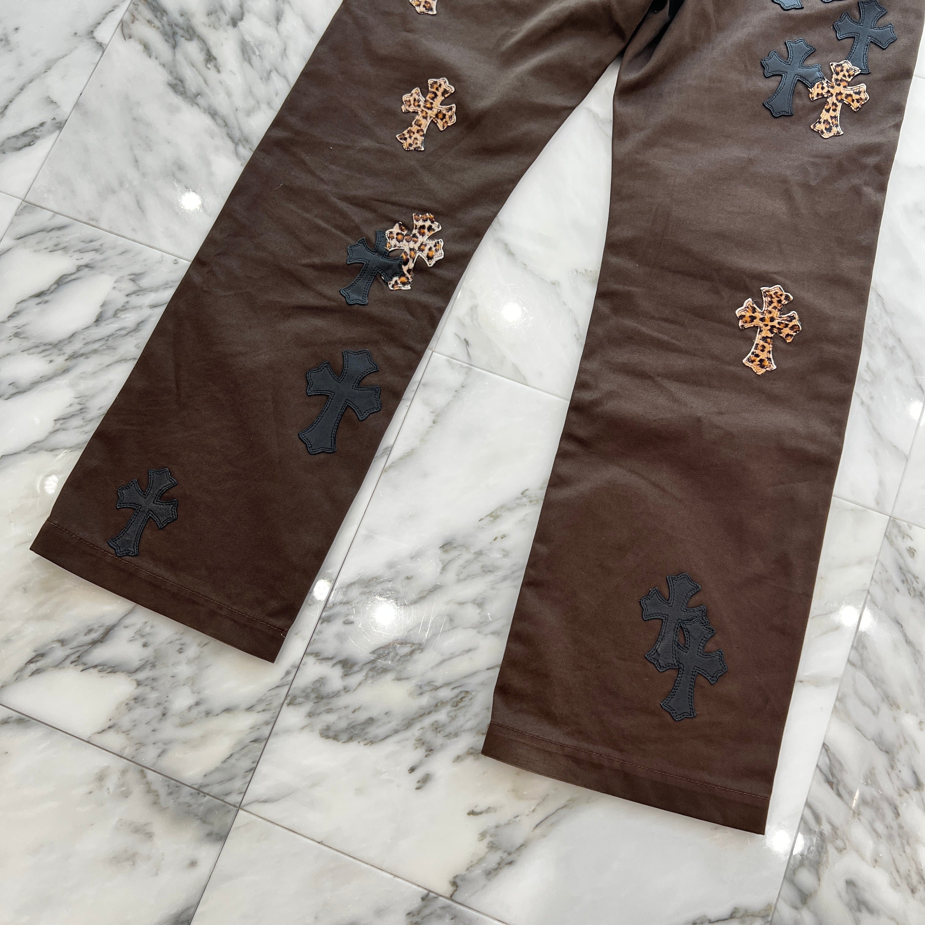 CHROME HEARTS Multi Leather Patch Cross Ball Button Cotton Chino Pants Size 32 クロムハーツ マルチレザーパッ クロスボールボタン コットン チノパンツ サイズ32