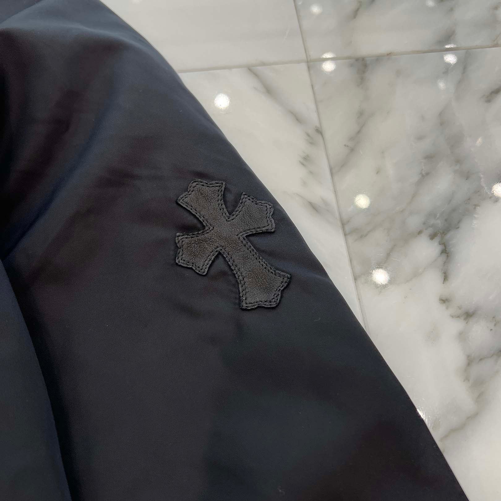 CHROME HEARTS Y NOT PUDDLES Cemetery Cross Leather Patch Zip Up Nylon Hooded Coat Size M クロムハーツ ワイノット パドルズ セメタリークロス レザーパッチ ジップアップ ナイロン フーデッド コート サイズM