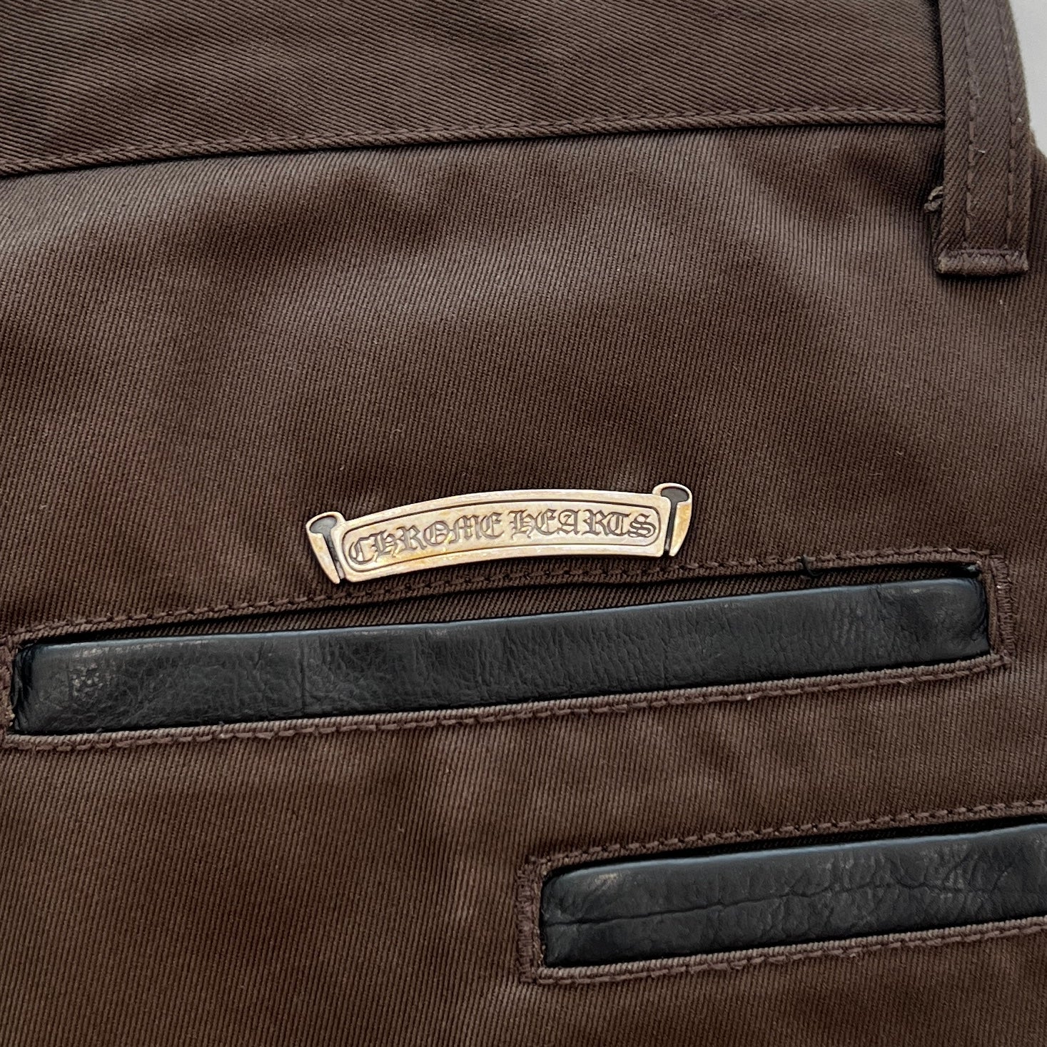 CHROME HEARTS Multi Leather Patch Cross Ball Button Cotton Chino Pants Size 32 クロムハーツ マルチレザーパッ クロスボールボタン コットン チノパンツ サイズ32